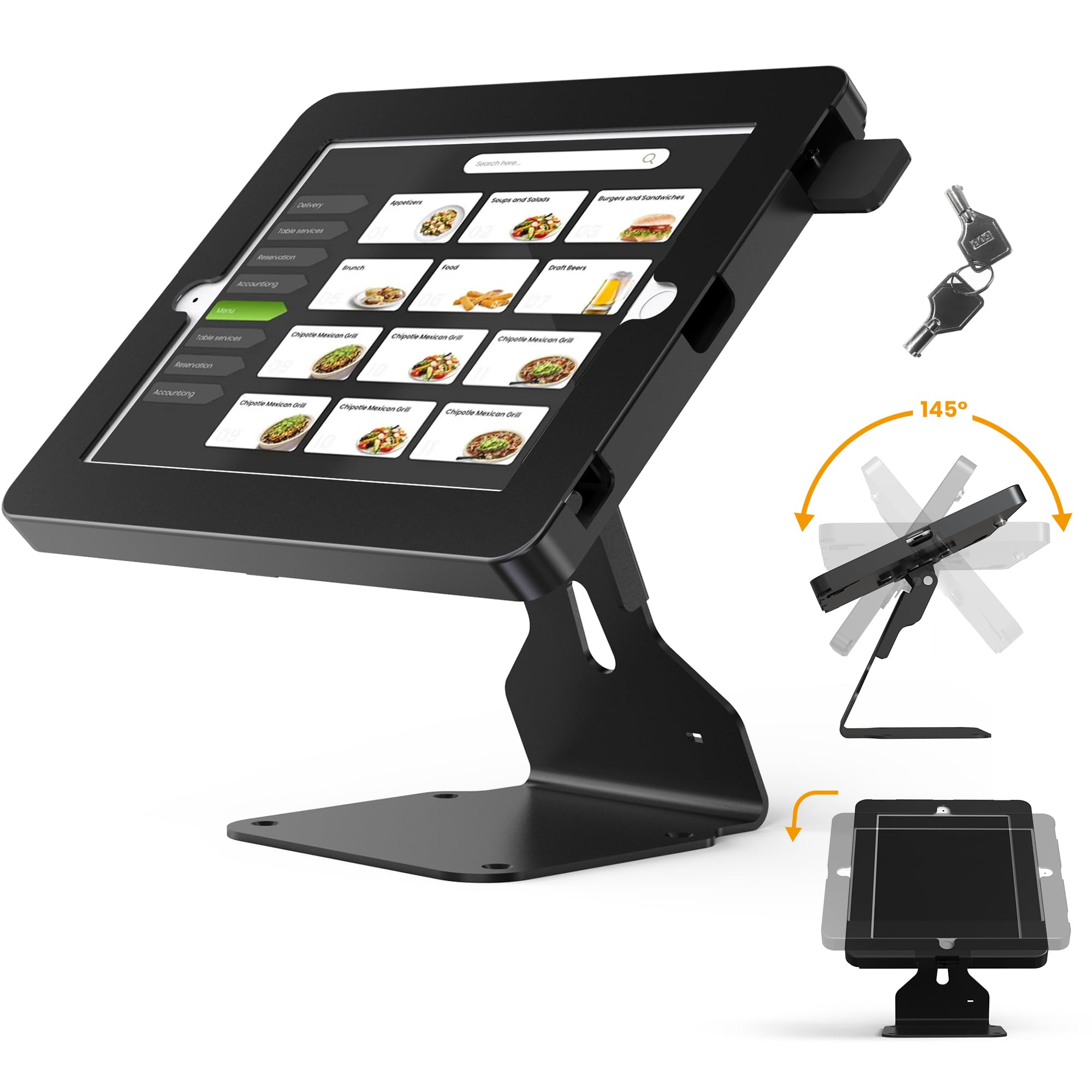 Beelta Tablet Pos Stand Compatible With Ipad 10.2'' Gen 7 8 9Th, Heavy Metal Flip Lockable Rotate Swivel Tablet Stand For Desk