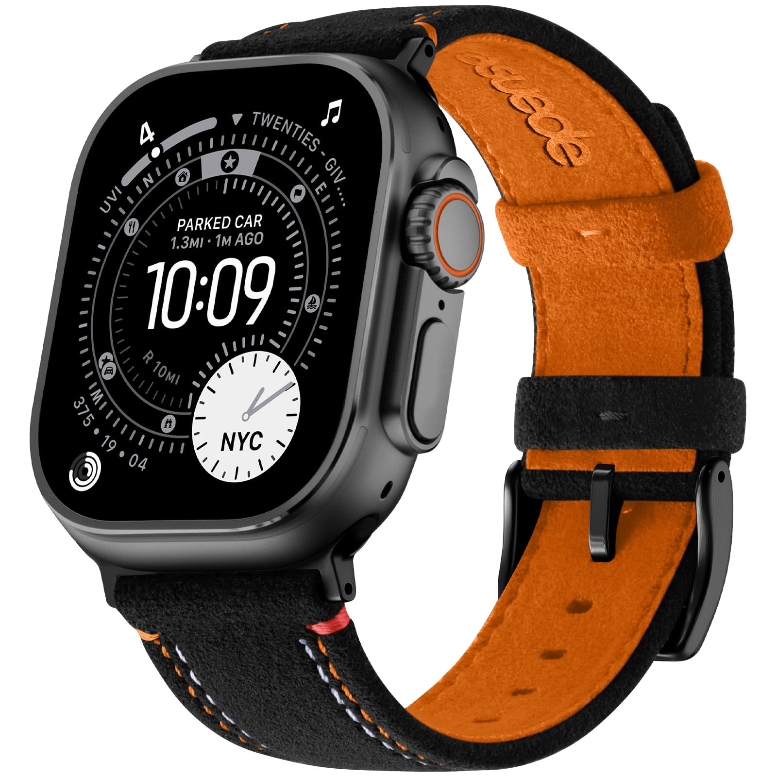 Bandletic Compatible with Apple Watch Ultra 3 2 1 Band 49mm for Men, Suede Leather Bands Breathable Replacement Strap for iWatch