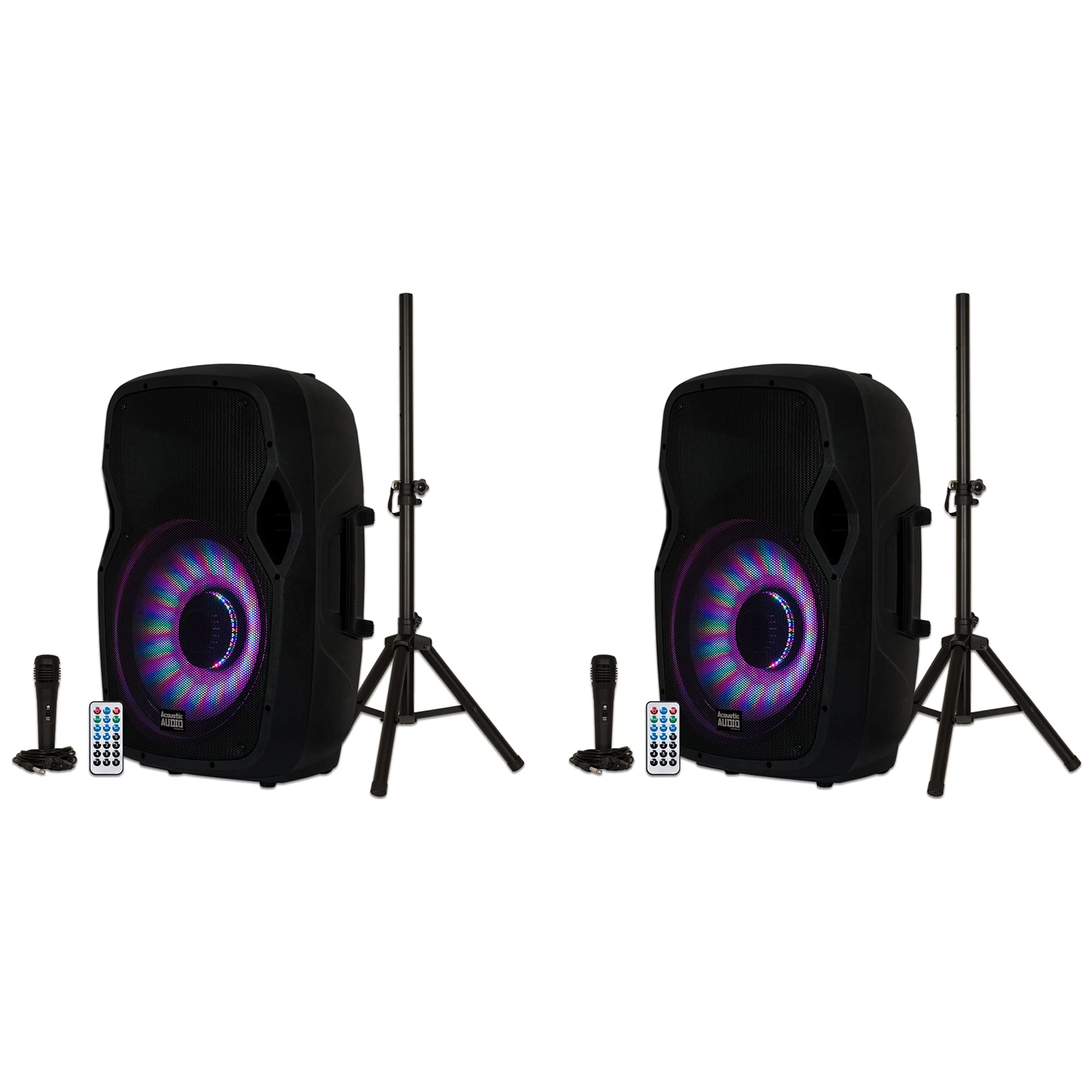 Acoustic Audio by Goldwood 15 Inch 1000 Watt Bluetooth LED Speaker System with RCA25 Pro Audio 25 Foot Stereo Cables, Red/White 