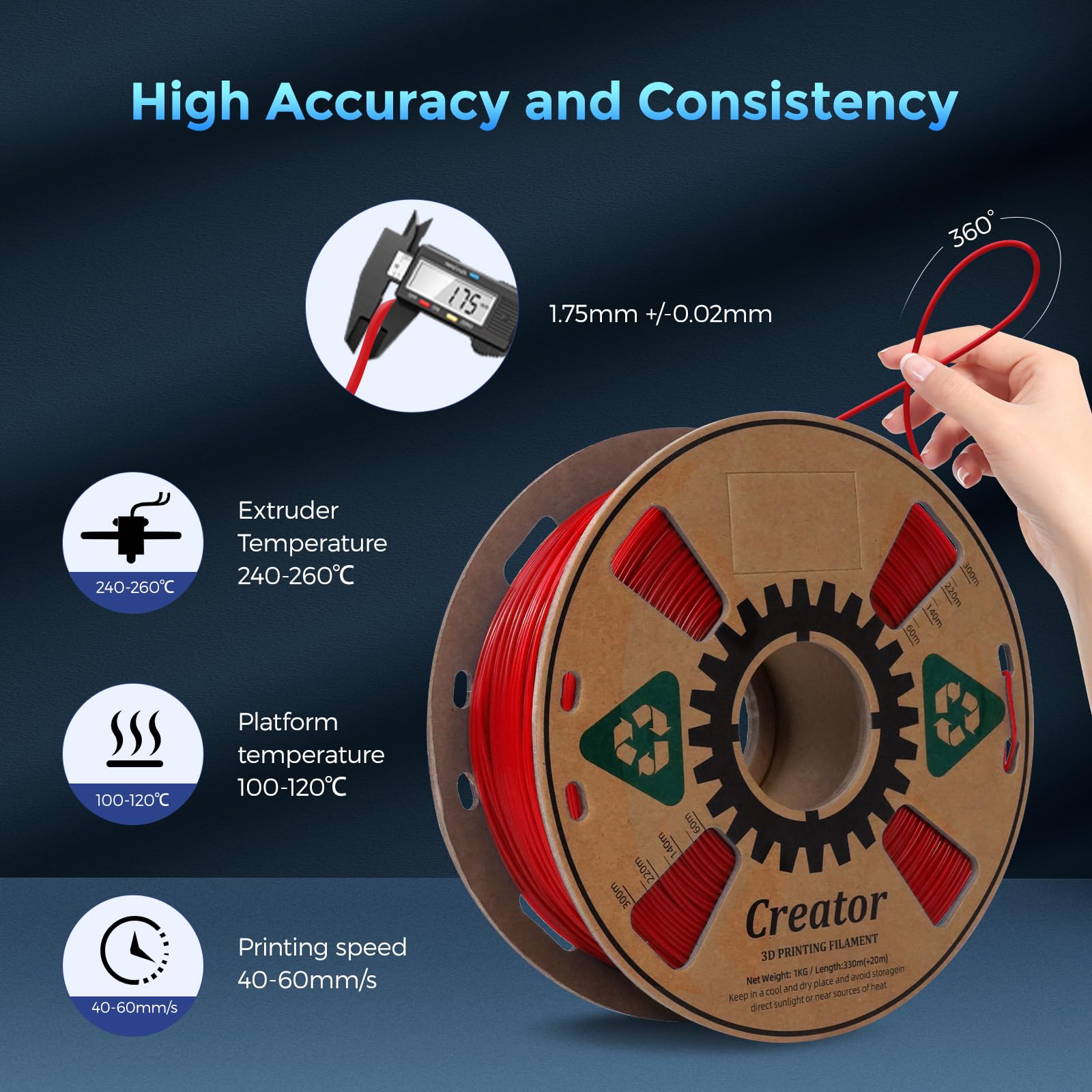 Creator Asa Filament 1.75Mm 3D Printer Filament 1Kg, Uv & Heat & Weather Resistant Asa 3D Printing Filament, Perfect For Printin