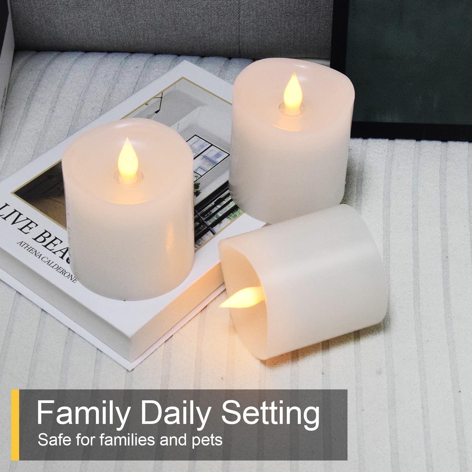 Genwelled Life Plus Flickering Flameless Led Candles Battery Operated Candle 2Aa 600 Hours White 3X3 Inch Set Of 3 Real Wax Pill