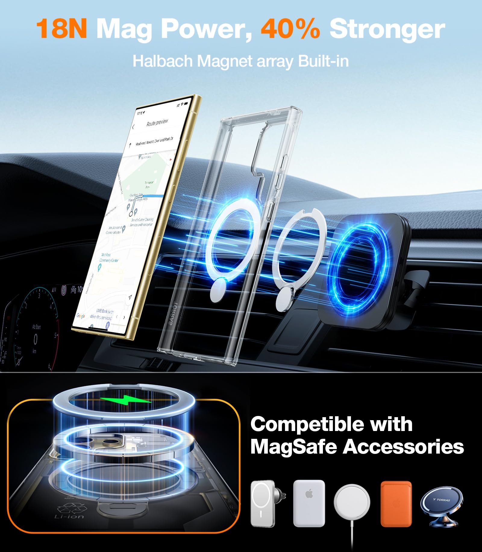 Torras 360 Spin Magnetic Stand For Samsung Galaxy S24 Ultra Case, Fit For Magsafe, Hard Pc S24 Ultra Phone Case With Kickstand &