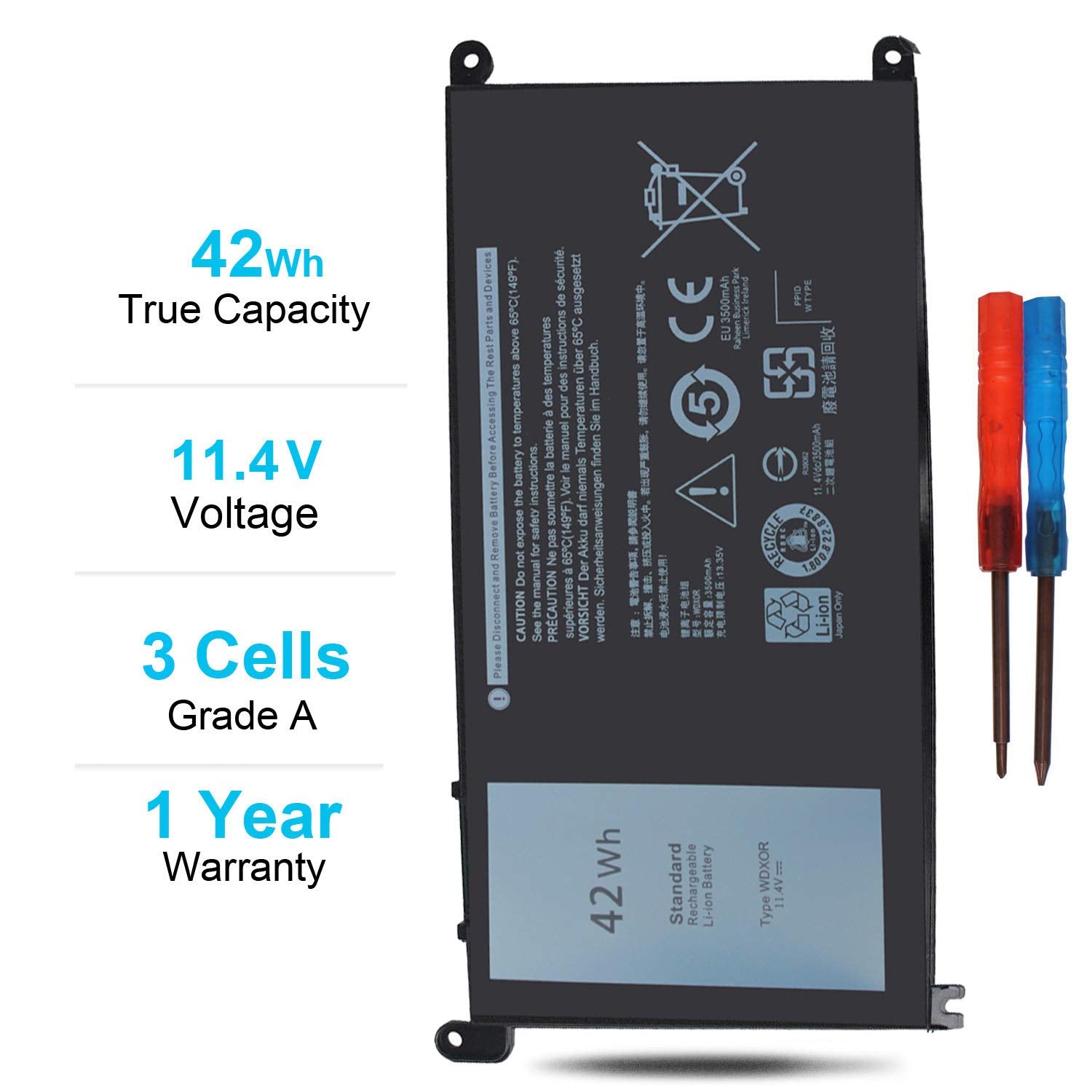 42Wh Wdx0R Wdxor Battery For Dell Inspiron 15 5565 5567 5568 5570 5578 7560 7570 7569 7579 13 7368 7378 7375 5368 5378 5379 17 5