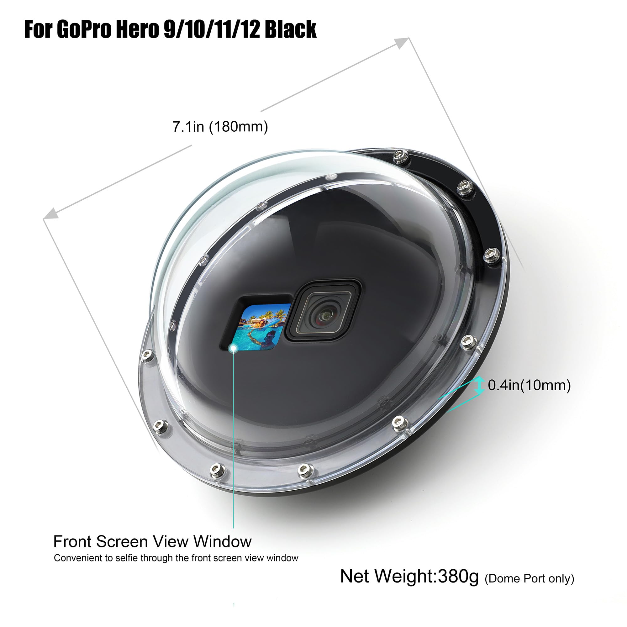 Gepuly Dome Port For Gopro Hero 9 10 11 12 13 Black, Underwater Waterproof Dome Port Housing Case + Floating Hand Grip + Trigger