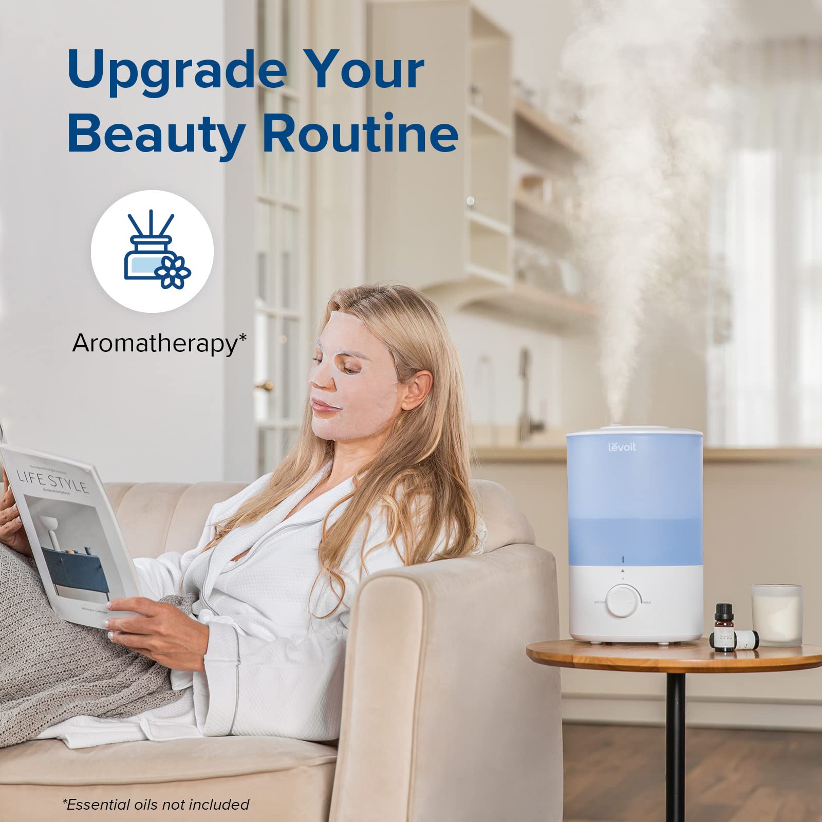 Levoit Dual 150 Humidifiers For Bedroom Large Room, 3L Cool Mist Top Fill Essential Oil Diffuser For Baby Nursery And Plants, 36