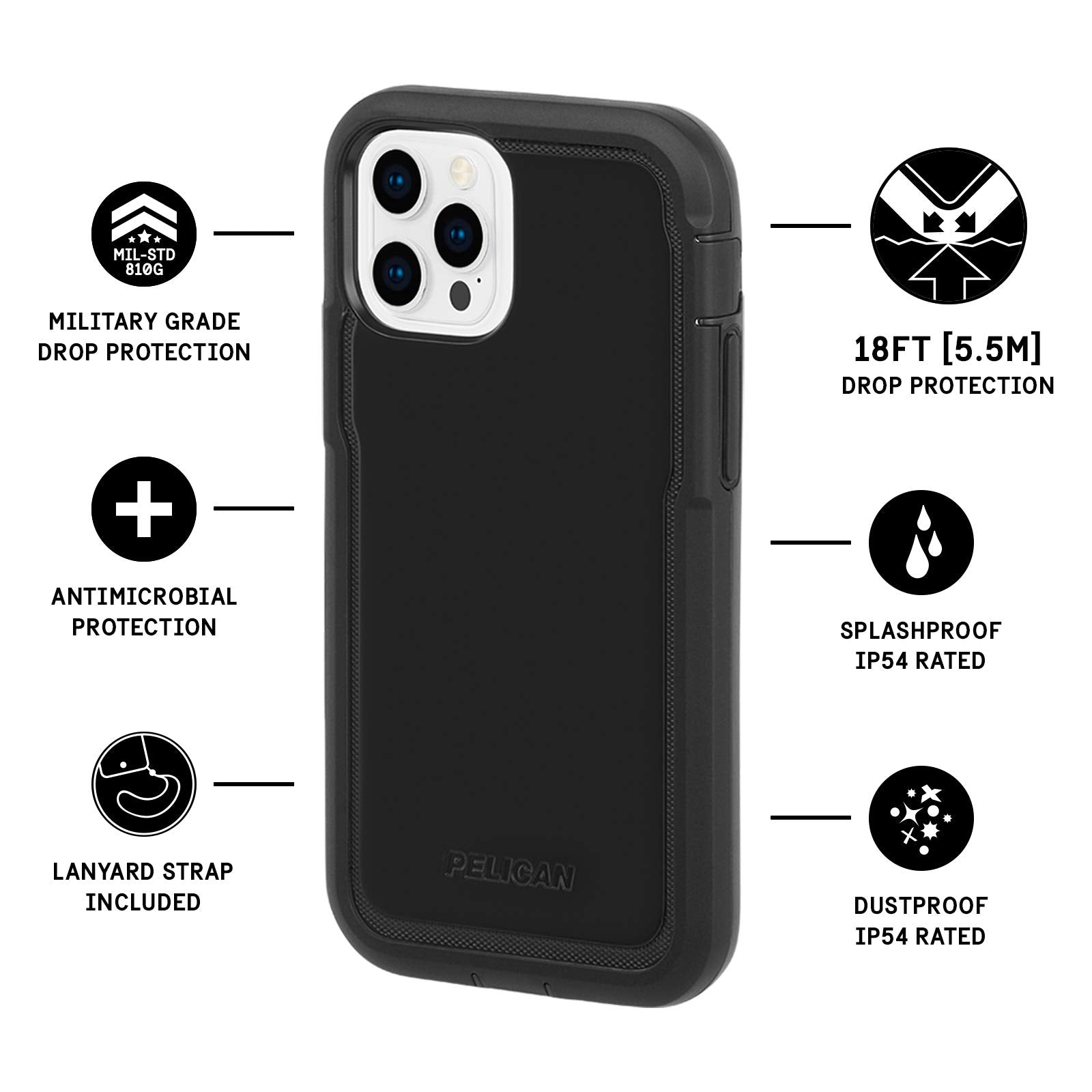 Pelican   Marine Active Series   Case For Iphone 12 Pro Max (5G)   18 Ft Drop Protection   Lanyard Strap   6.7 Inch   Black