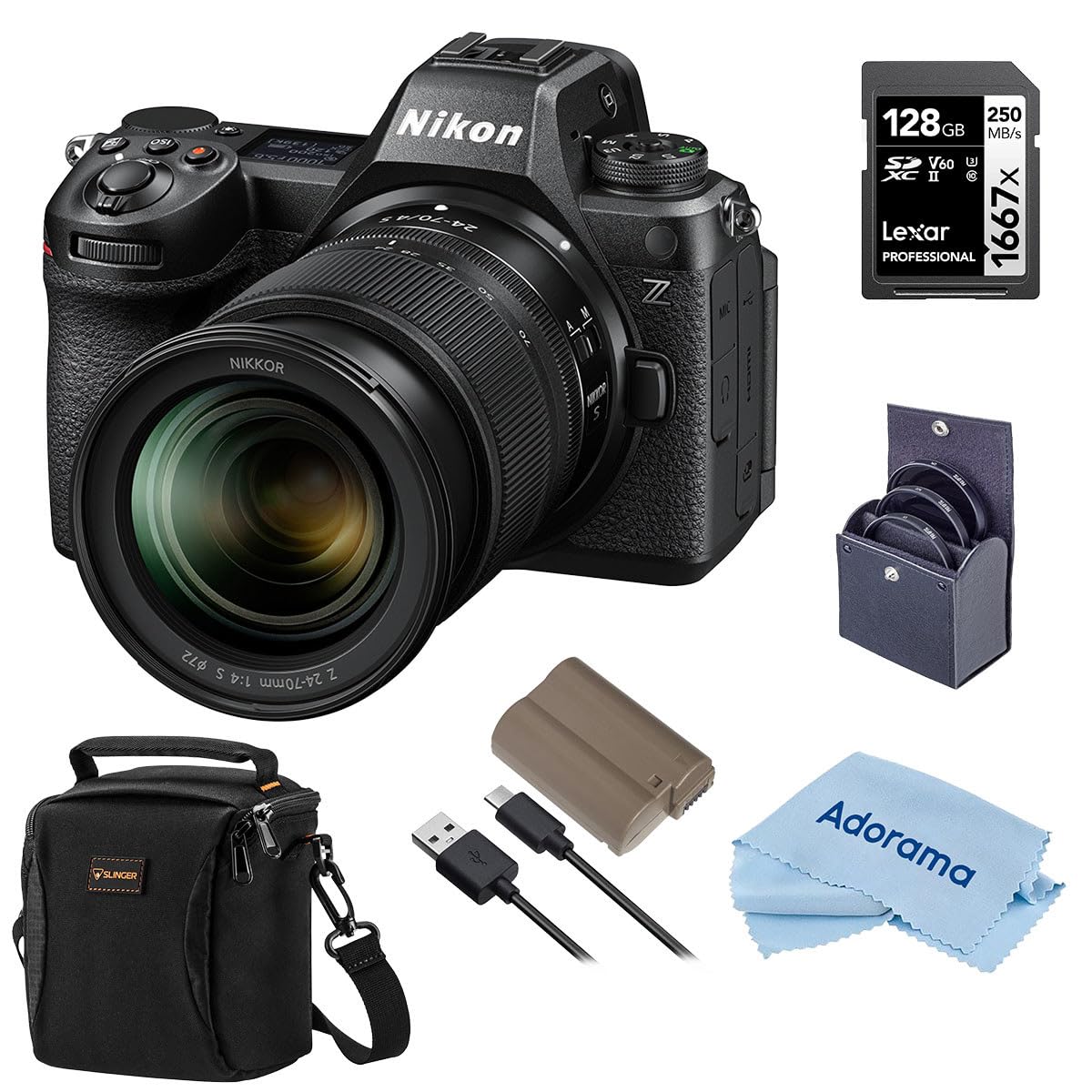 Nikon Z6III Mirrorless Camera with NIKKOR Z 24-70mm f/4 S Lens, Bundle with Filter Kit, 128GB Memory Card, Battery, Bag, Cleanin