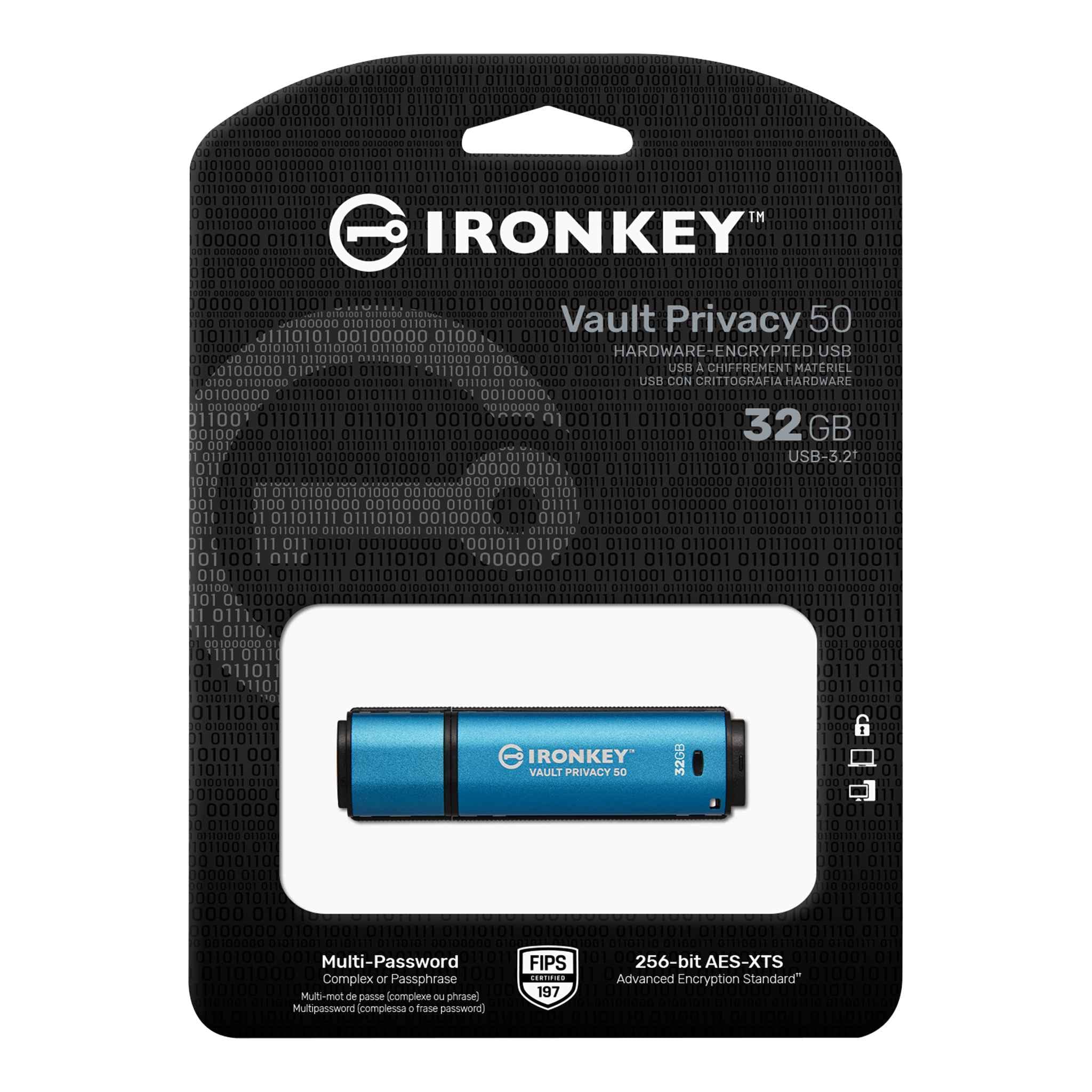 Kingston Ironkey Vault Privacy 50 32Gb Encrypted Usb  Fips 197  Aes 256Bit  Badusb Attack Protection  Multi Password Options  Ik