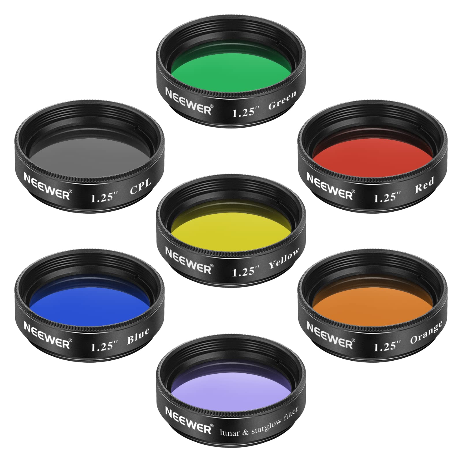 Neewer 1.25 Inches Telescope Moon Filter, Cpl Filter, 5 Color Filters Set(Red, Orange, Yellow, Green, Blue), Eyepieces Filters F