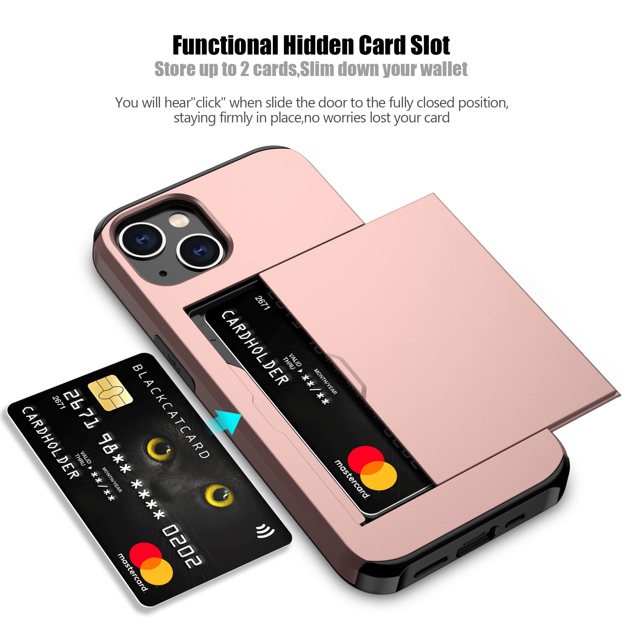 Nvollnoe Compatible With Iphone 15 Plus Case With Card Holder Heavy Duty Protective Dual Layer Shockproof Hidden Card Slot Slim