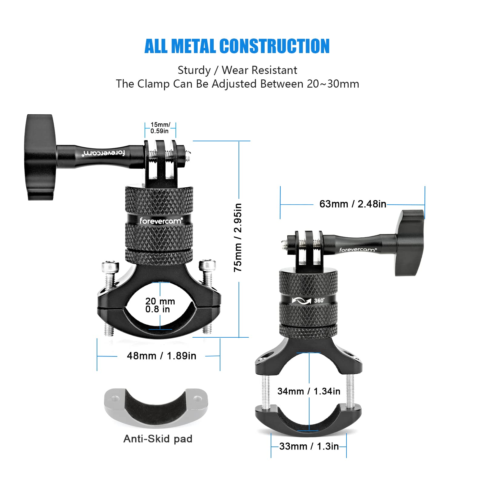 Forevercam Bike Handlebar Mount For Gopro Hero 13/12/11/10/9/8/Insta360/Akaso/Dji Osmo Aluminum Motorcycle Handlebar Mount 360�Rotation
