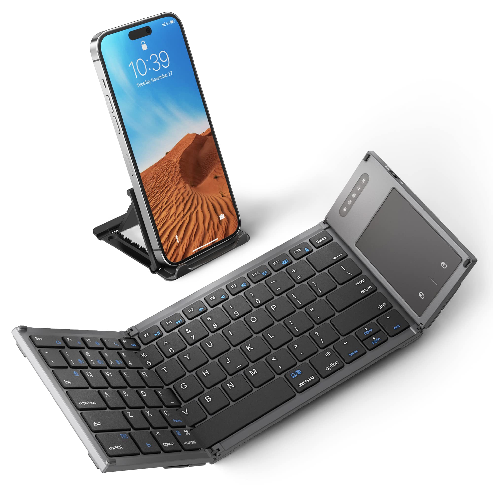 Samsers Foldable Bluetooth Keyboard With Touchpad, Full Size Wireless Folding Holder, Rechargeable Portable Travel For Ios Andro