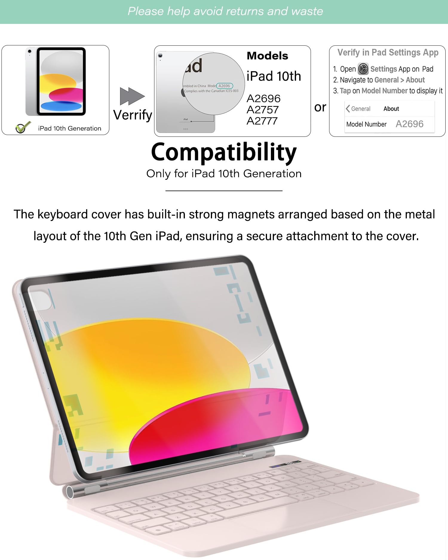 Zenlu Ipad 10Th Generation Case With Keyboard Pink, Multi Touch Trackpad, Power Display, Floating Cantilever Stand, Premium Pu L