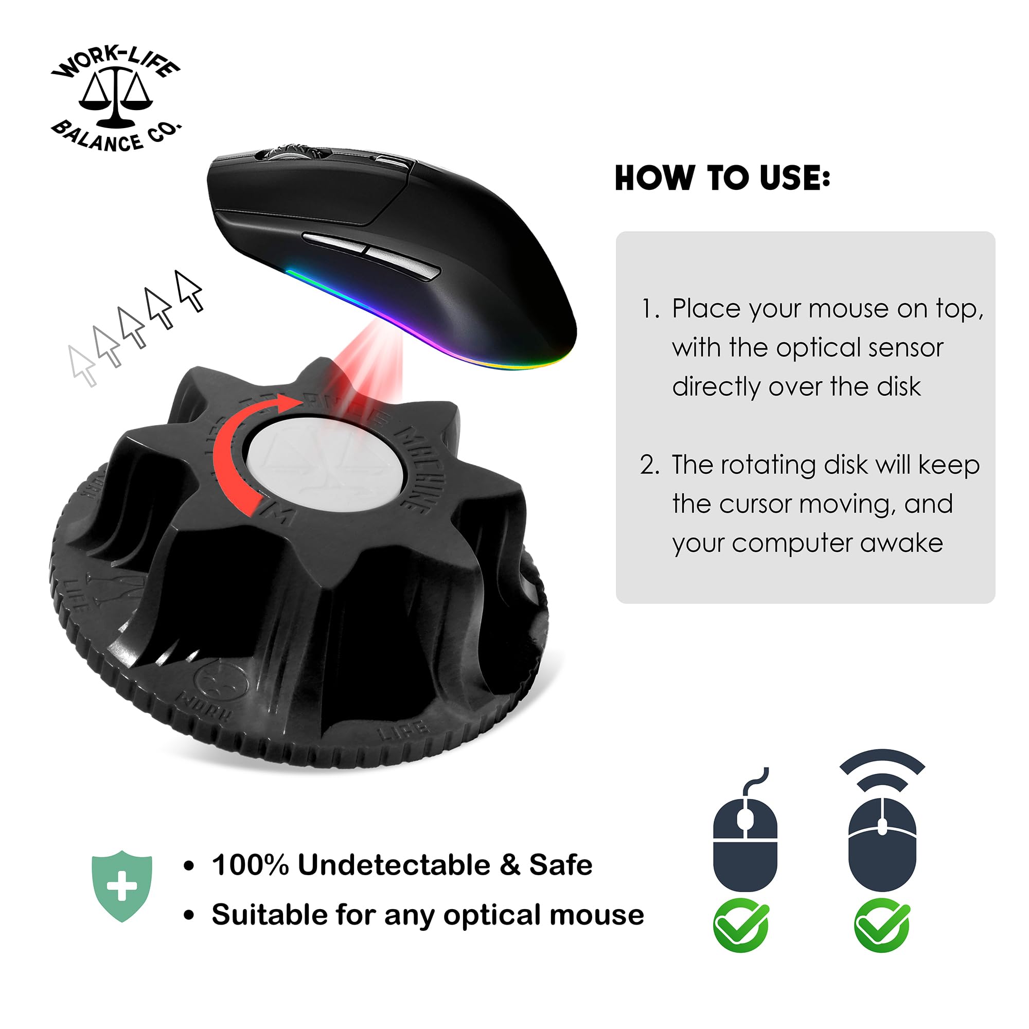 Work-Life Balance Corporation Mechanical Mouse Jiggler - Wireless, Undetectable Device Keeps Mouse Moving for 12-24 Months on AA Battery, Classy