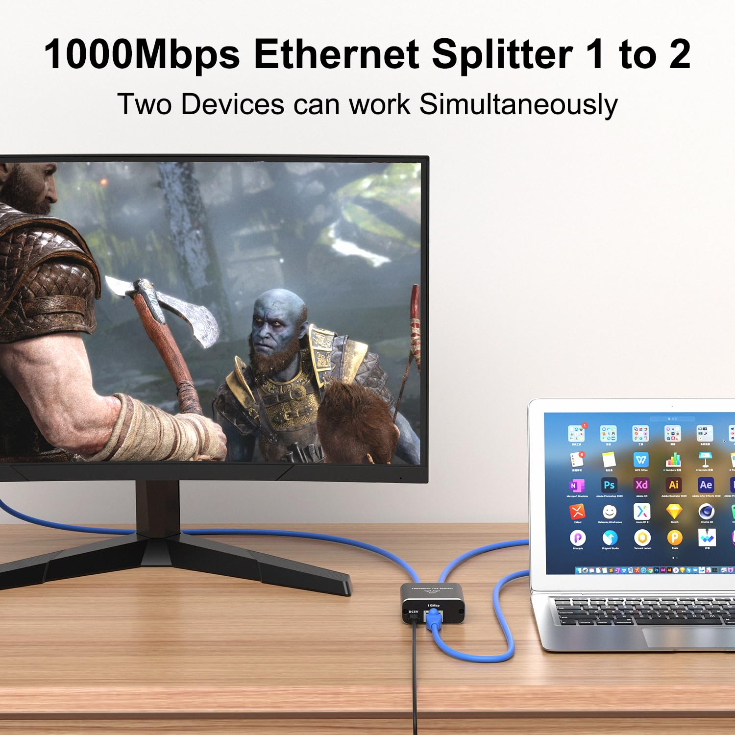 Rj45 Ethernet Splitter Rj45 Splitter High Speed 1000Mbps Network 1 In 2 Out (2 Devices Networked Simultaneously) Rj45 Ethernet Coupler Splitter For Cat5/Cat5E/Cat6/Cat6A/Cat7/Cat8 Internet Cable