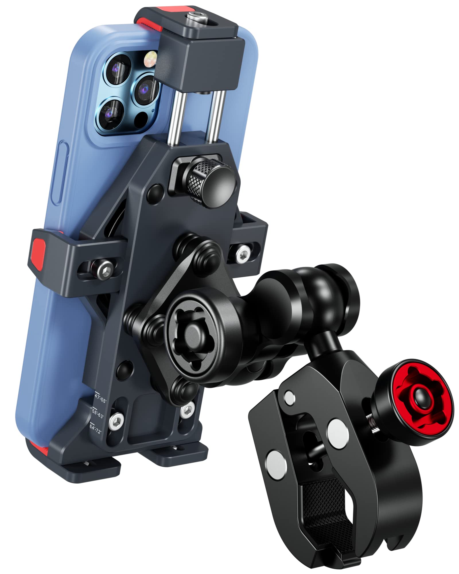 Brcovan Aluminum Alloy Motorcycle Phone Holder With Vibration Dampener & High Speed Secure Lock, Metal Anti Theft Adjustable Mot