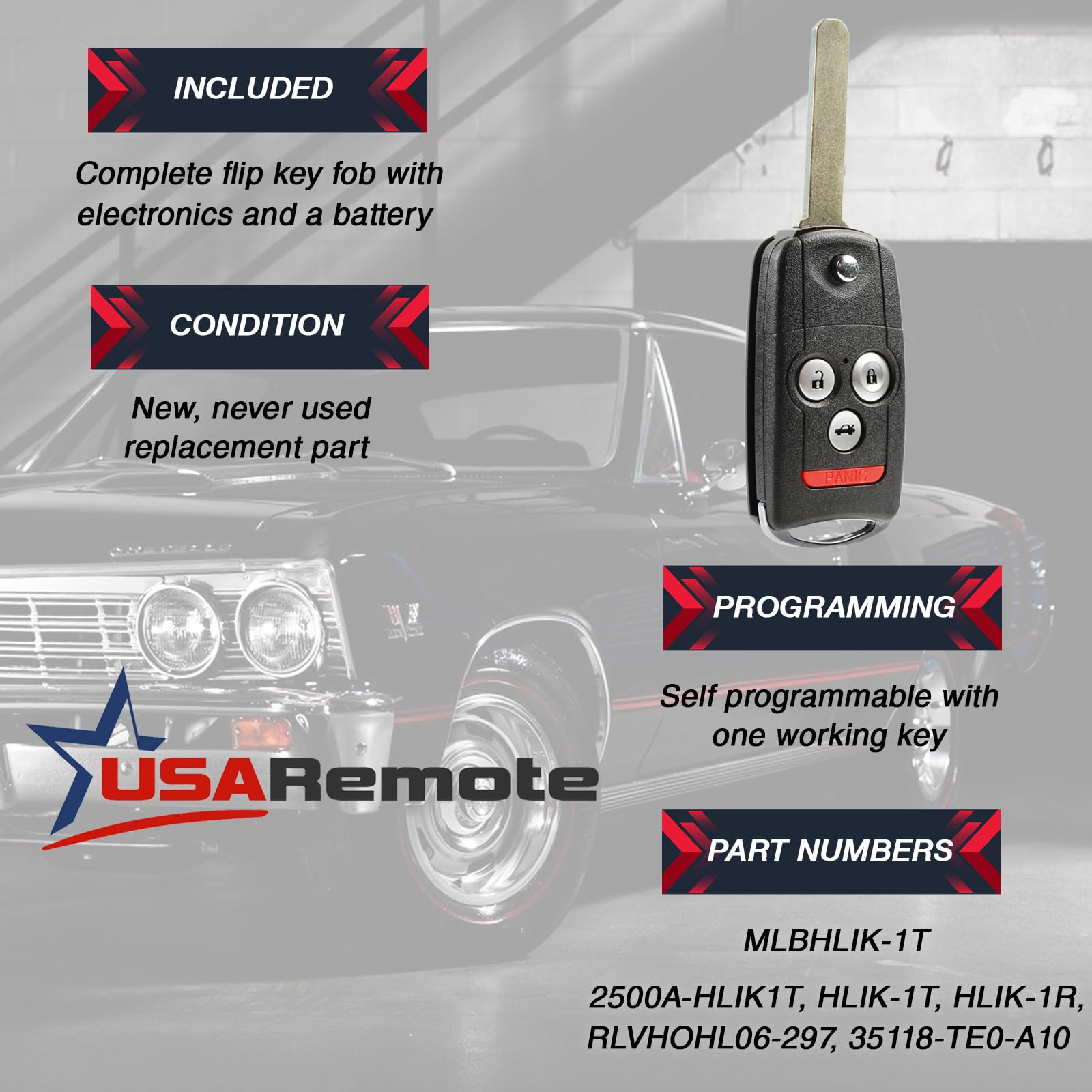 Car Flip Key Fob Keyless Entry Remote Fits 2009 2014 Acura Tl Tsx / 2010 2013 Acura Zdx (Mlbhlik 1T, 2500A Hlik1T)