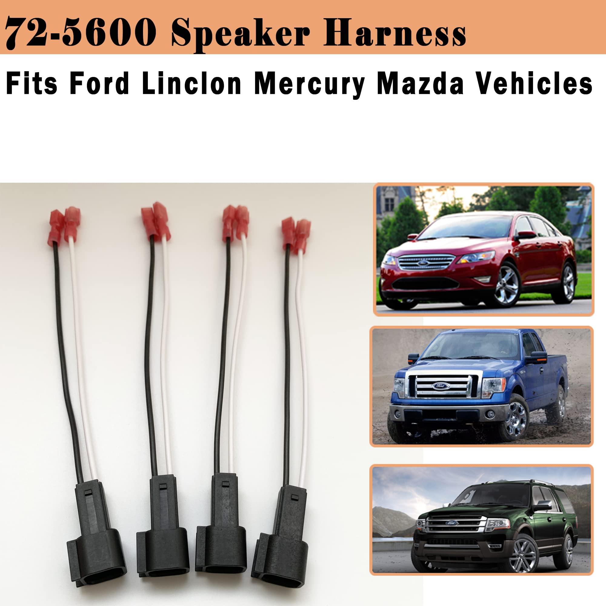 Danbojit 4 Pack Speaker Harness Replacement for Ford F150 F250 Escape Mustang - Black Wiring Adapter for Easy Installation