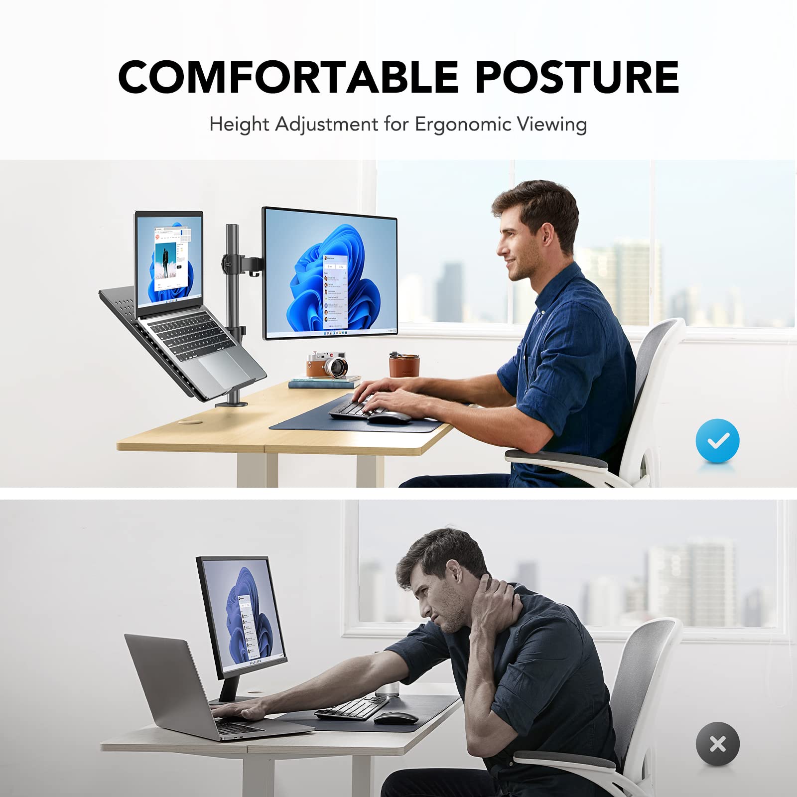 Huanuo Laptop Monitor Mount, Single Monitor Desk Mount Holds 13 32 Inch Computer Screen, Laptop Notebook Desk Mount Stand Fits Up To 17 Inch, Fully Adjustable Weight Up To 22 Lbs