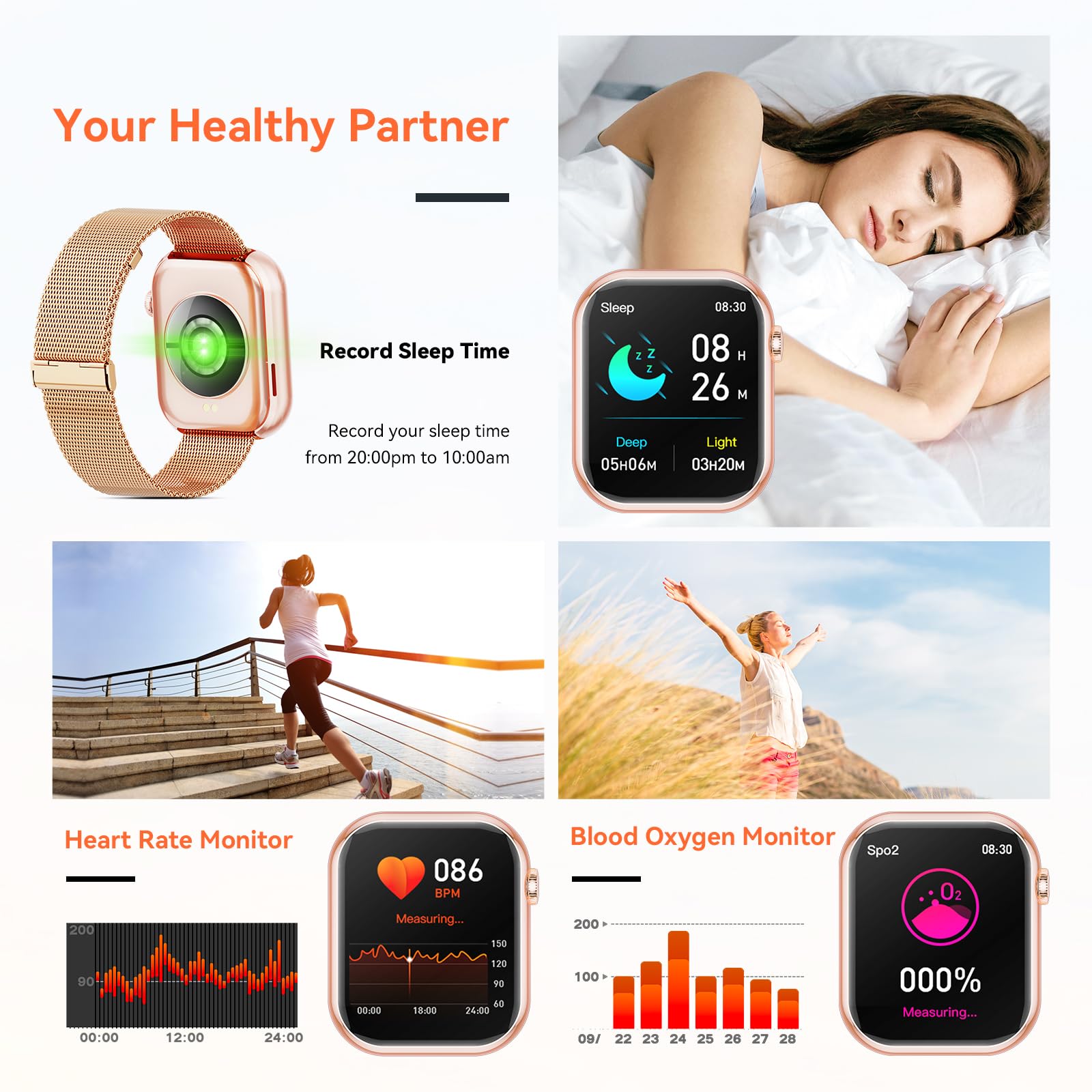 Smart Watch (Answer/Make Calls), 2024 Newest 1.85 Inch Fitness Tracker, Heart Rate/Sleep Monitor/Pedometer/Calories, Multiple Sp