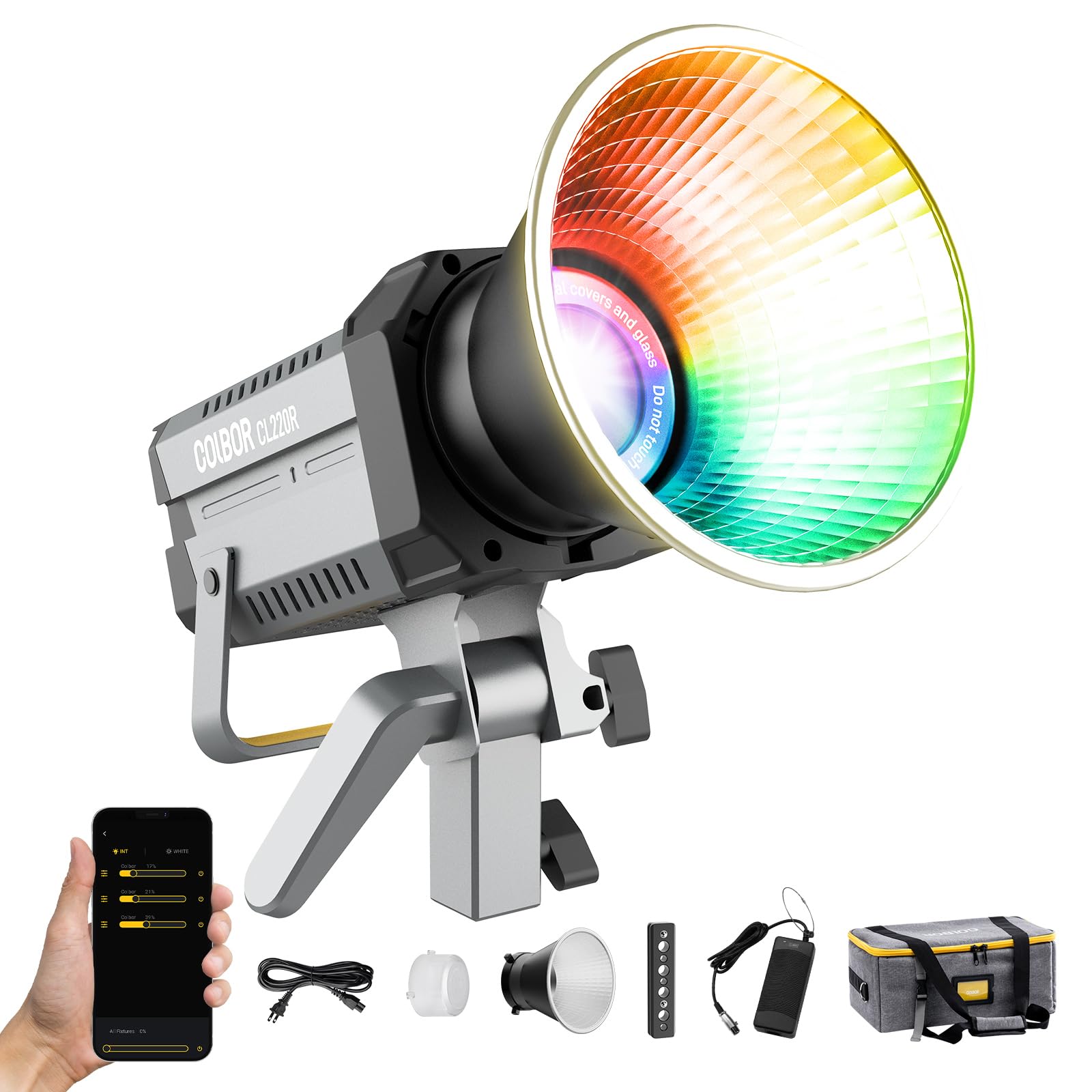 Video Light, Colbor Cl220R Rgb 250W Max Continuous Lighting 2700 6500K Cri97+ 31,400Lux@3.3Ft Cob Studio Light With Bowens Mount