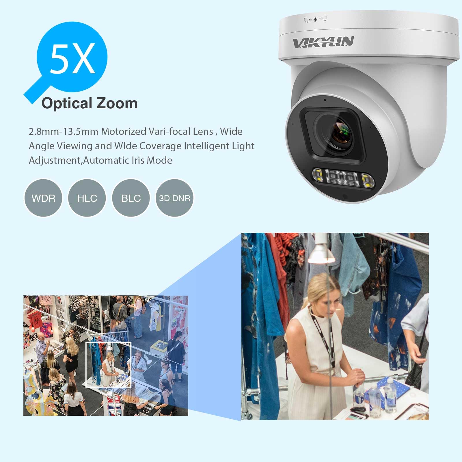 Vikylin 4K 8Mp Ptz Ip Poe Camera,5X Optical Zoom 2.7~13.5Mm Lens, Spotlight Color Night Vision,Sound Alarm,2  Way Audio,Sd(512Gb