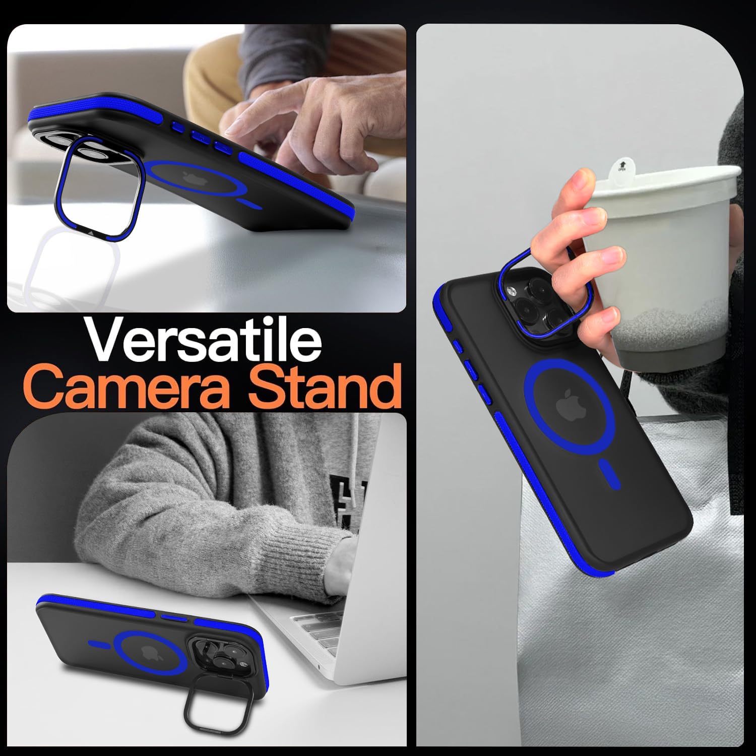 Yzoiko Strong Magnetic Case For Iphone 15 Pro Max [10Ft Military Grade Protection] Built In Camera Stand Phone Case, Compatible