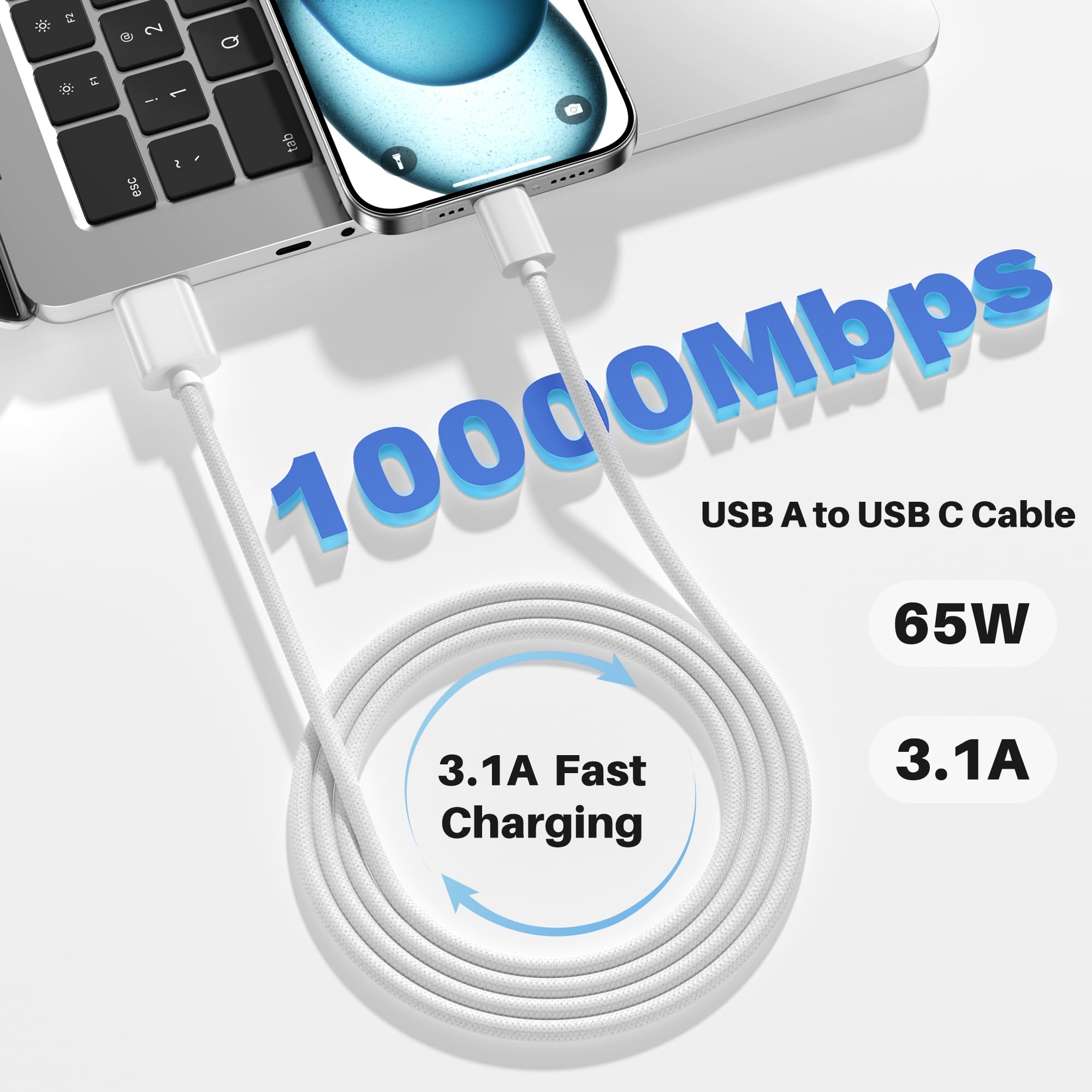 Car Carplay Woven Cable For Iphone 15 5 Ft Usb A To Usb C 3.2 Gen 2 Carplay Adapter Cord Wire For Iphone 15,15 Plus,15 Pro/Pro M