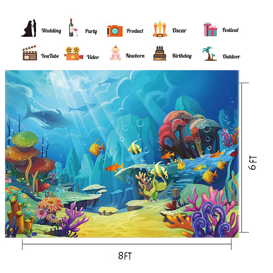 Chaiya Under The Sea Backdrop Ocean Little Mermaid Backdrop Background For Under The Sea Theme Baby Shower Photo Booth Banner Pa