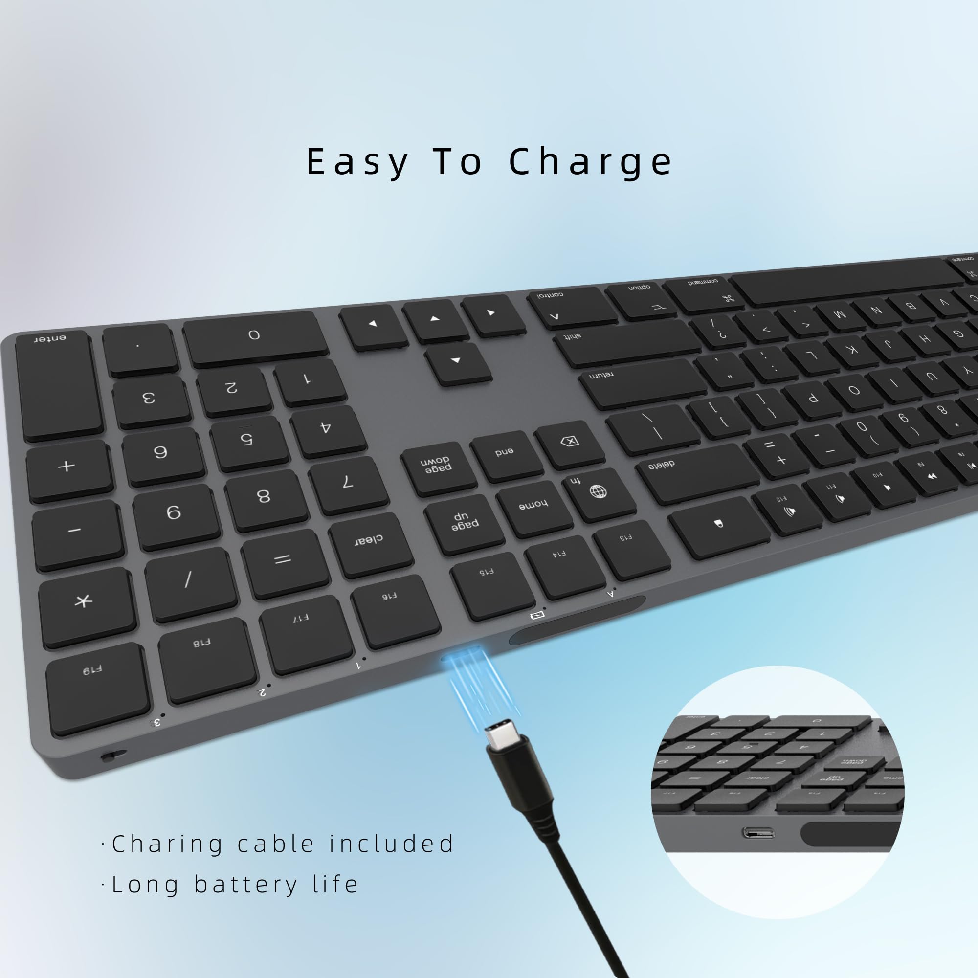 Bluetooth Slim Keyboard For Mac, Aluminum Rechargeable Keyboard Wireless, Low Profile Silent Flat Key Compatible With Apple Imac