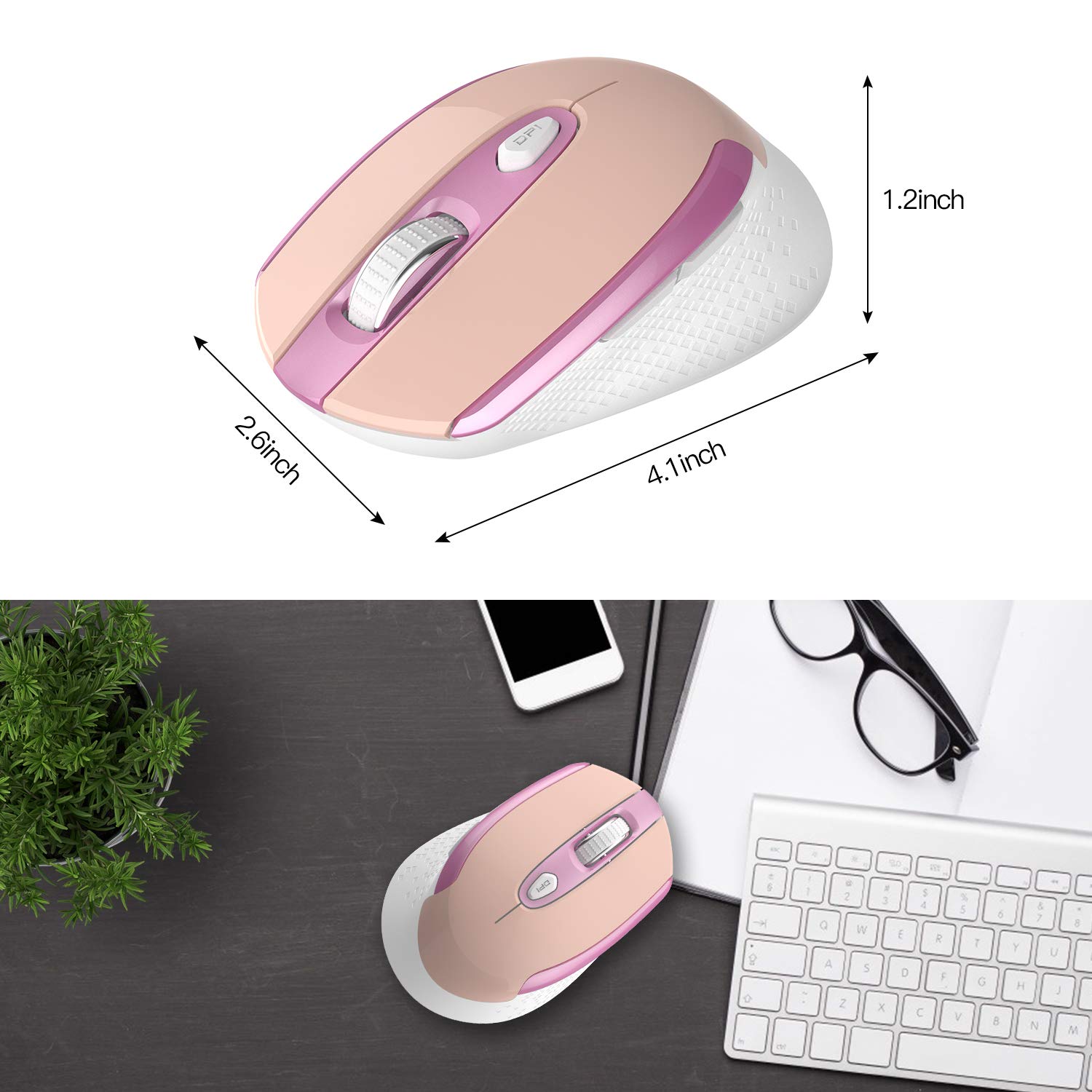 Cimetech Wireless Ergonomic Optical Mouse, 6 Buttons, Silent With Usb Receiver And 3 Adjustable Dpi For Laptop, Desktop, Mac, Pc