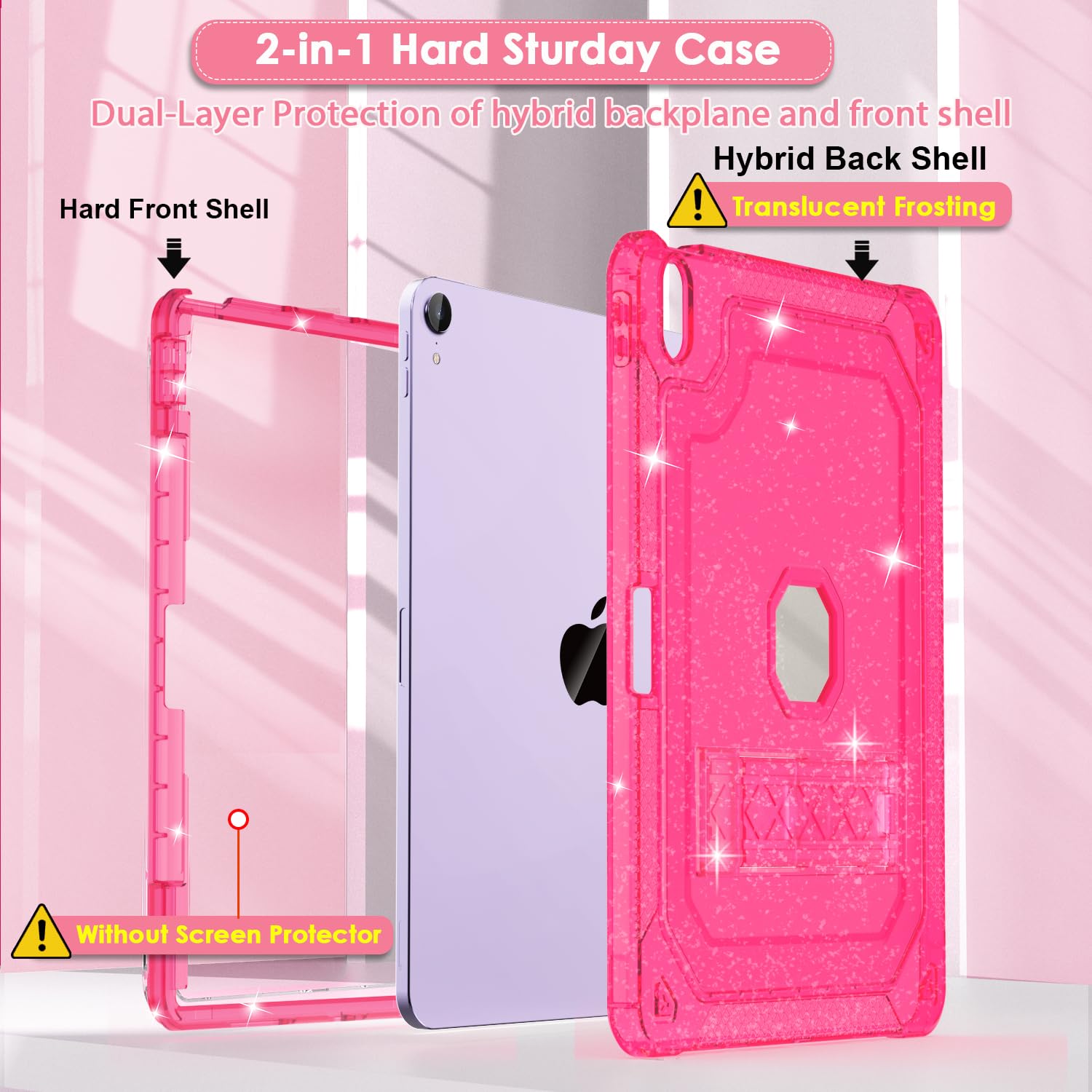 Zonefoker For New Ipad Air 13 Inch Case 2024 M2, 13'' Ipad Air Case 6Th Gen 2024 13 Inch Hot Pink Slim Cover With Pencil Holder