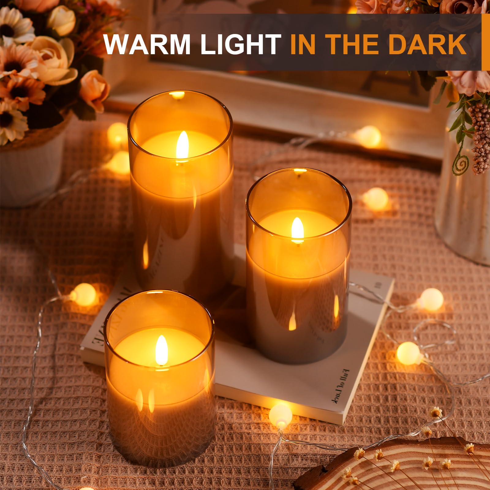 Glass Battery Operated Led Flameless Candles With Remote And Timer, Real Wax Candles Warm Color Flickering Light For Festival We