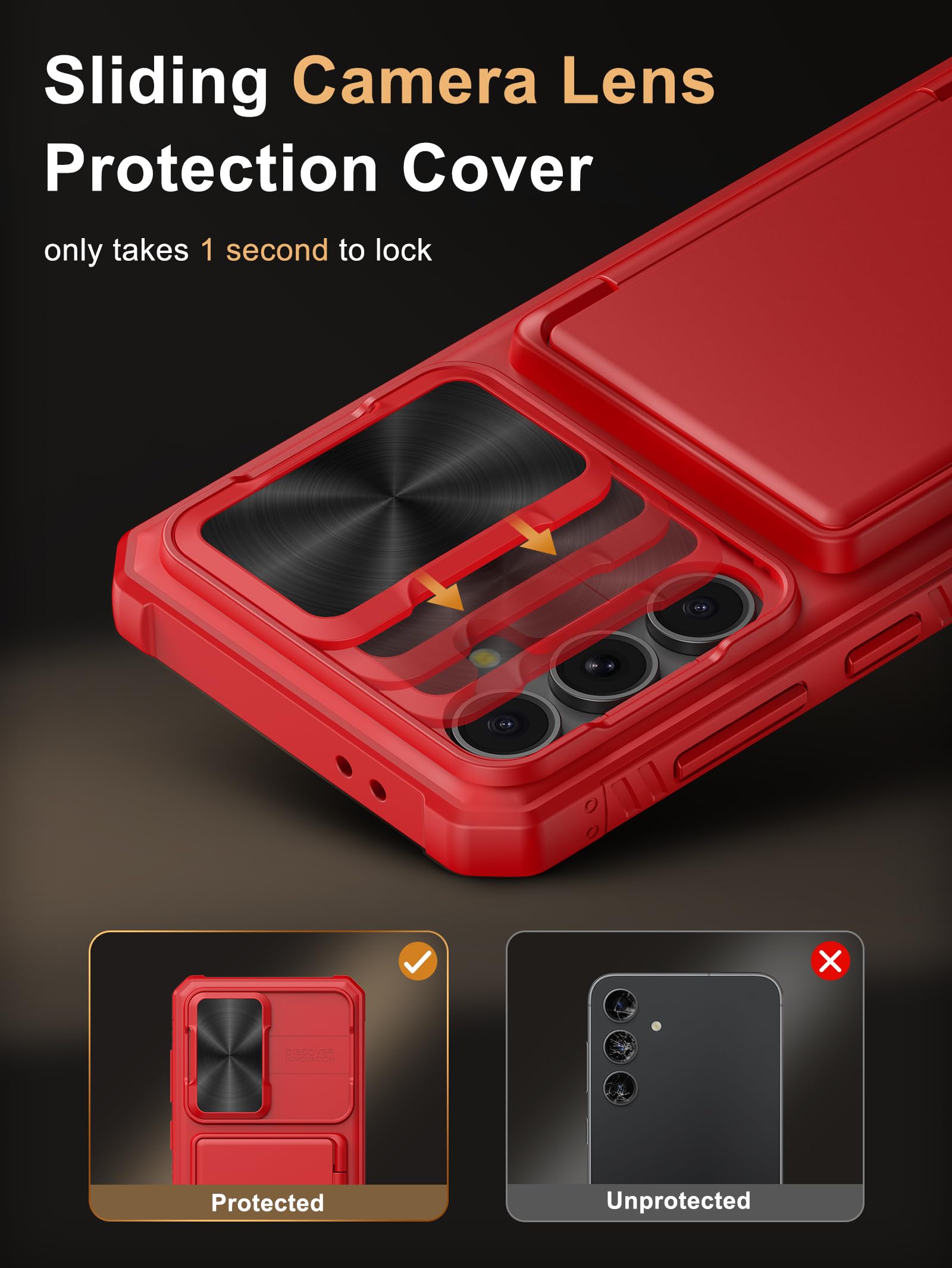 Vihibii For Samsung Galaxy S24 Fe Wallet Case With Card Holder (4 Cards) & Slide Lens Cover & Kickstand & Raised Edges Protect S