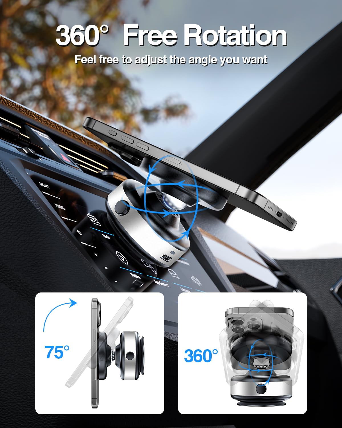 Upgraded Magnetic Car Phone Holder Mount, 360 Adjustable Electric Vacuum Strong Suction Phone Holder For Car/Gym/Mirror/ Smooth