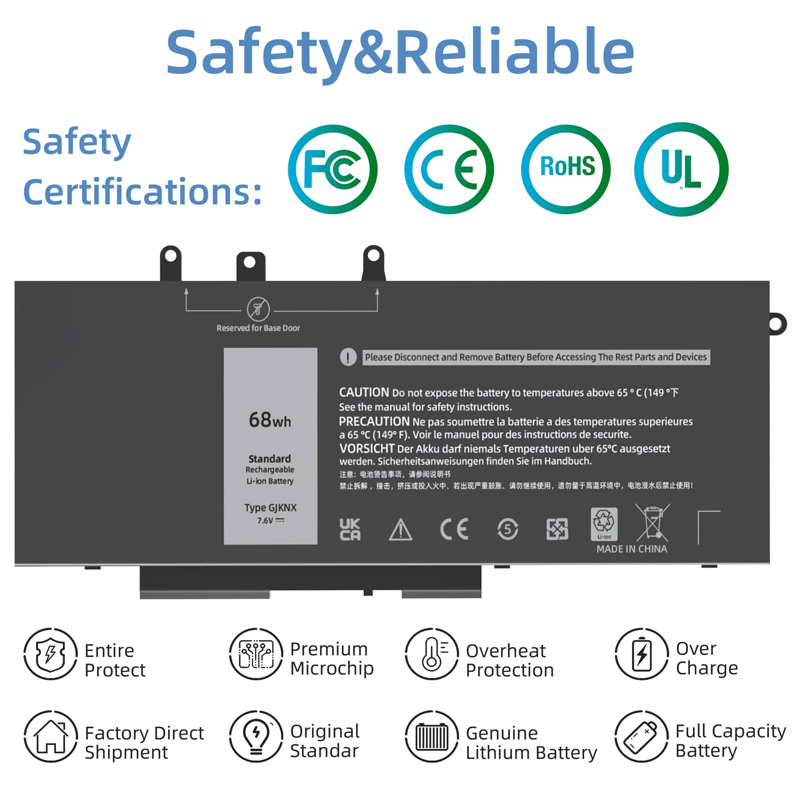 Jgtm 68Wh Gjknx Laptop Battery For Dell Latitude 5580 5480 5280 5288 5488 5590 5591 5490 5491 5495 E5480 E5580 E5490 E5590 Preci