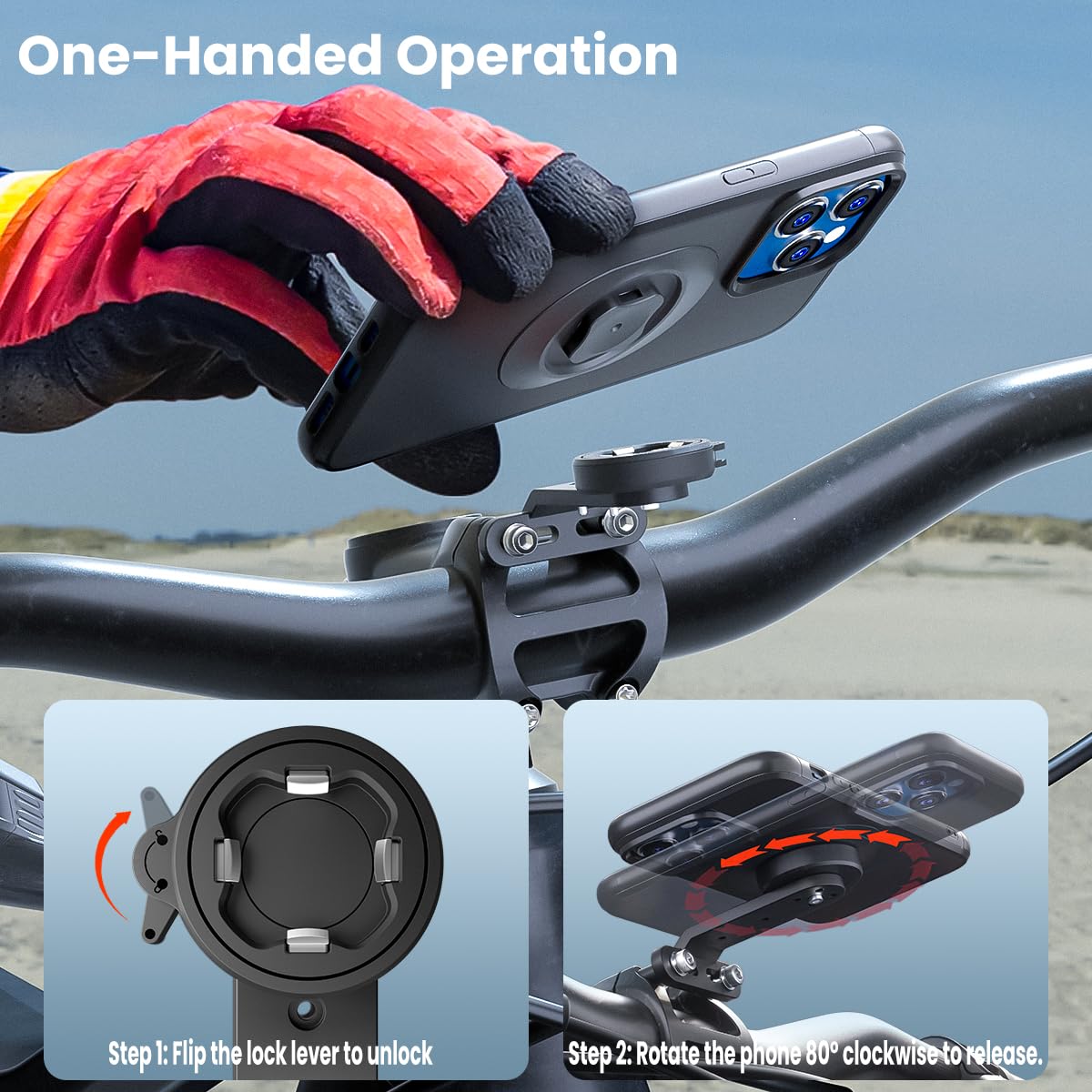 Sincetop Bike Phone Holder, Aluminum Out-Front Bicycle Stem/Handlebar Phone Mount - 1S Quick Lock And Release Bicycle Phone Hold