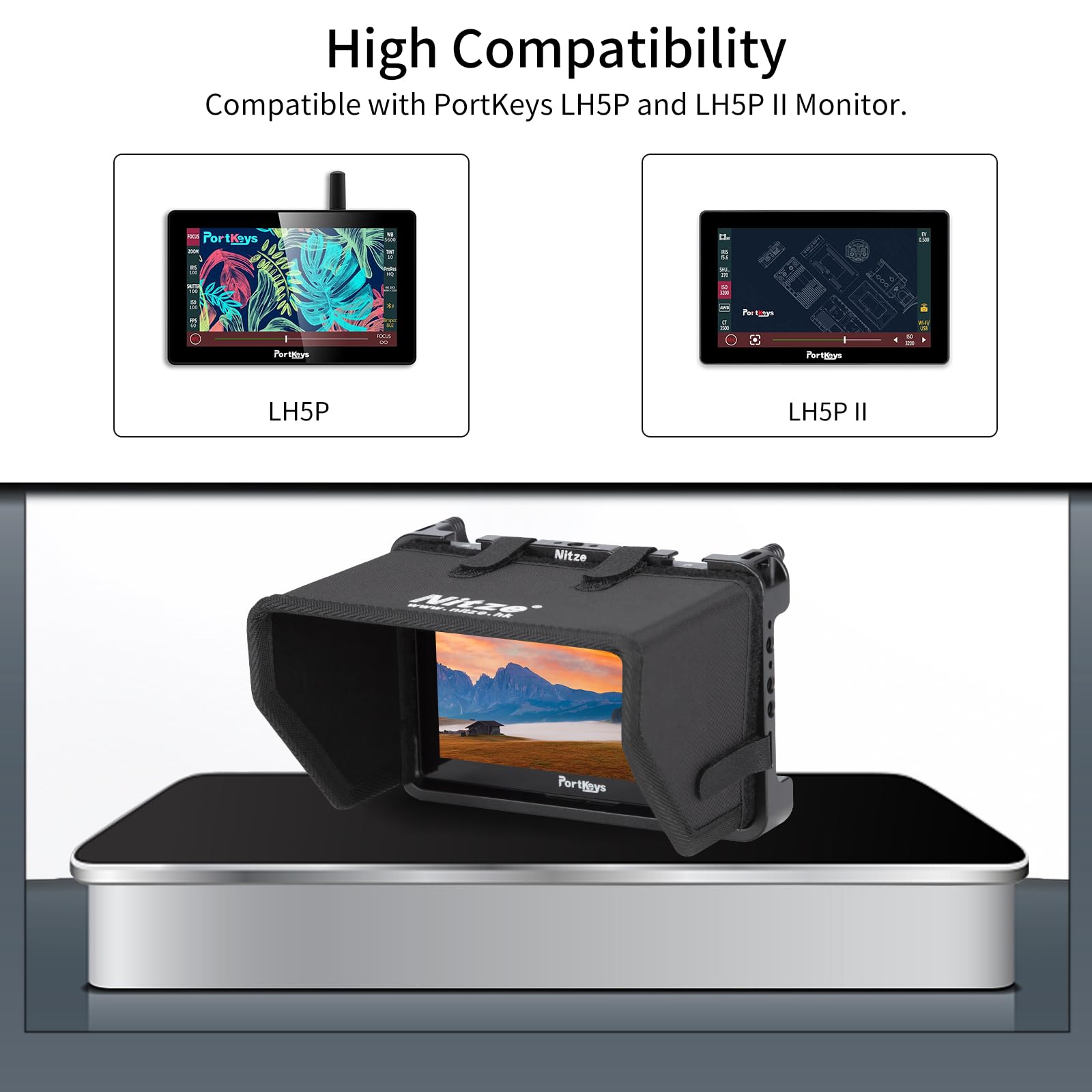 Nitze Cage For Portkeys Lh5P / Lh5P Ii 5.5'' Monitor With Sunhood And Hdmi Cable Clamp   Jt I01B