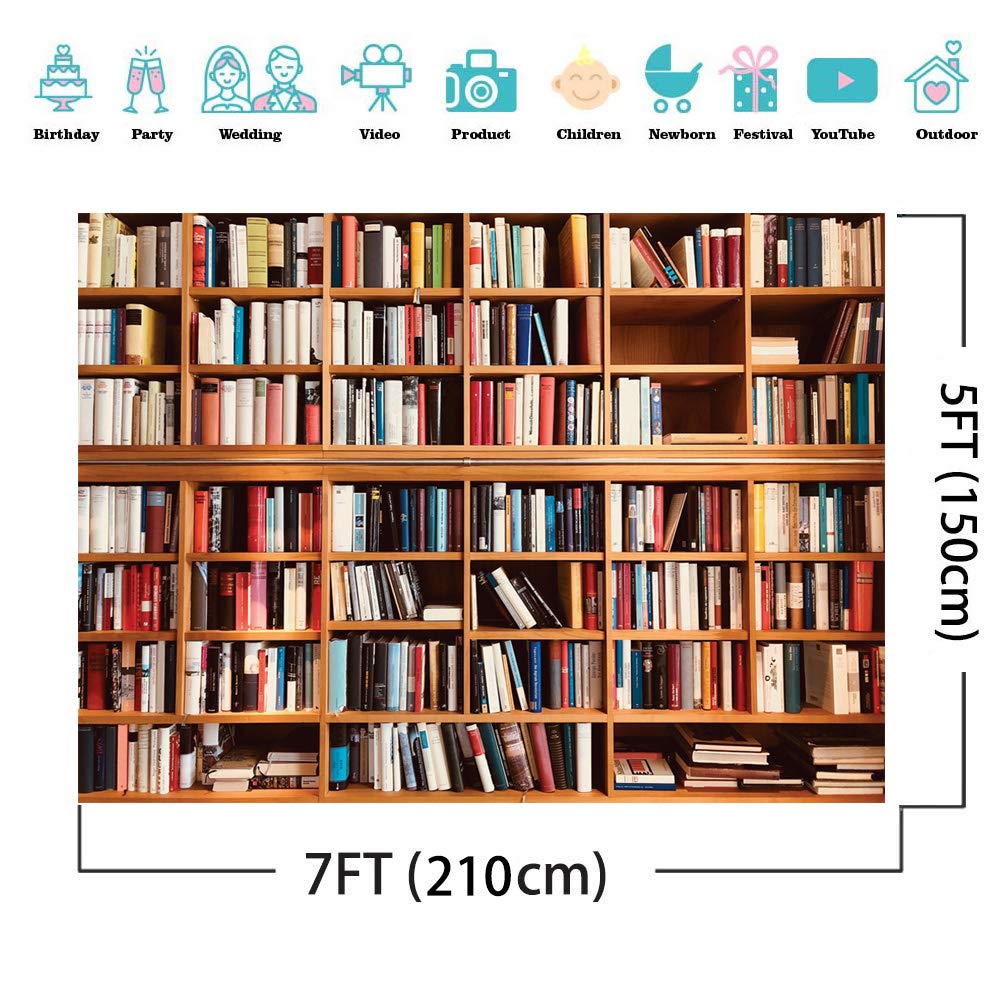 Aiikes 7X5Ft Bookcase Photography Backdrop School Library Study Bookshelf Scene Children Photography Backgrounds Customized Phot