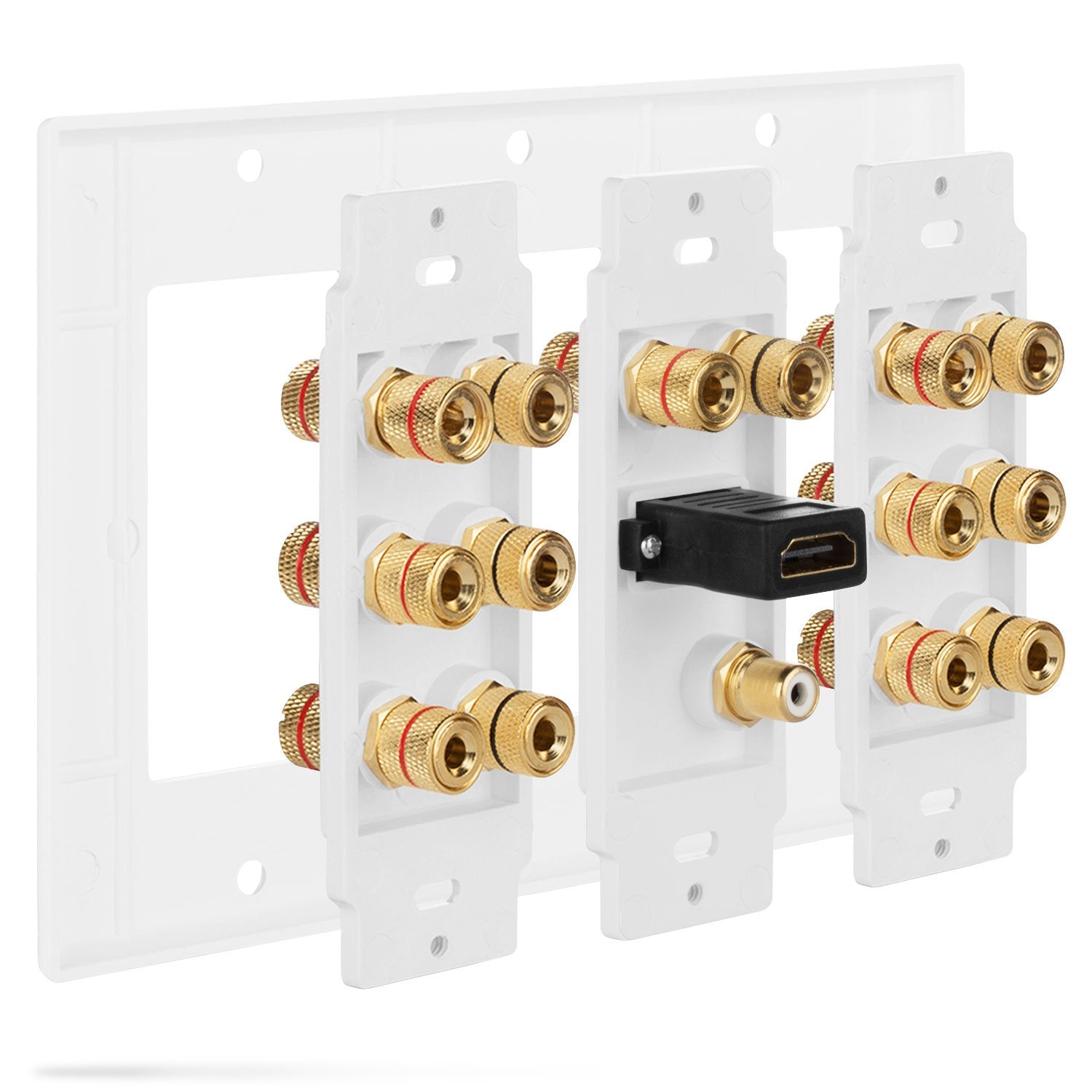 Fosmon Hd8006 3-Gang 7.1 Surround Distribution Home Theater Gold Plated Copper Banana Binding Post Coupler Type Wall Plate For 7