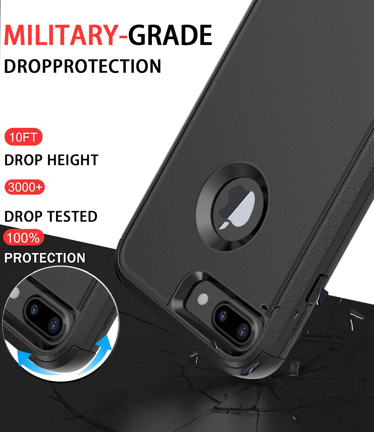 Diverbox Case [Shockproof] [Dropproof] [Dust Proof],Heavy Duty Protection Phone Cover For Apple Iphone 8 Plus & 7 Plus (Black)