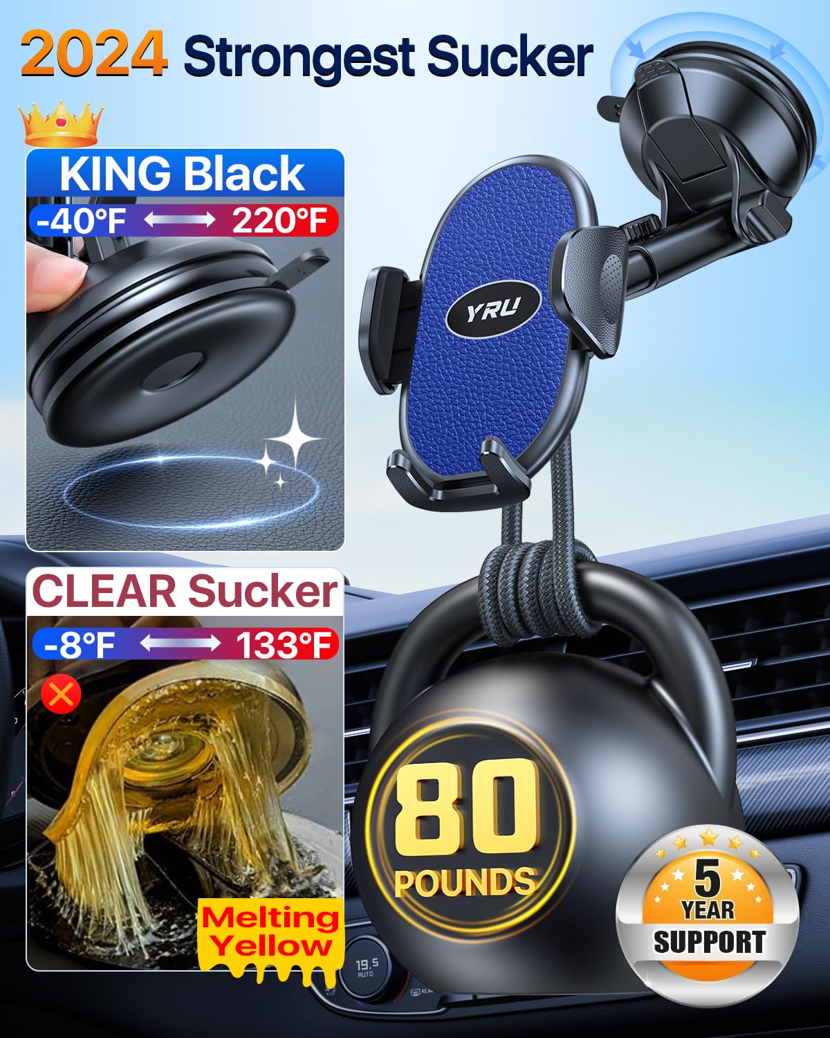 Yru [2025 Upgraded Universal Car Phone Holder Mount? 360 Rotatable&Strong Suction? Cell Phoneholder Car Dashboard Windshield Pho