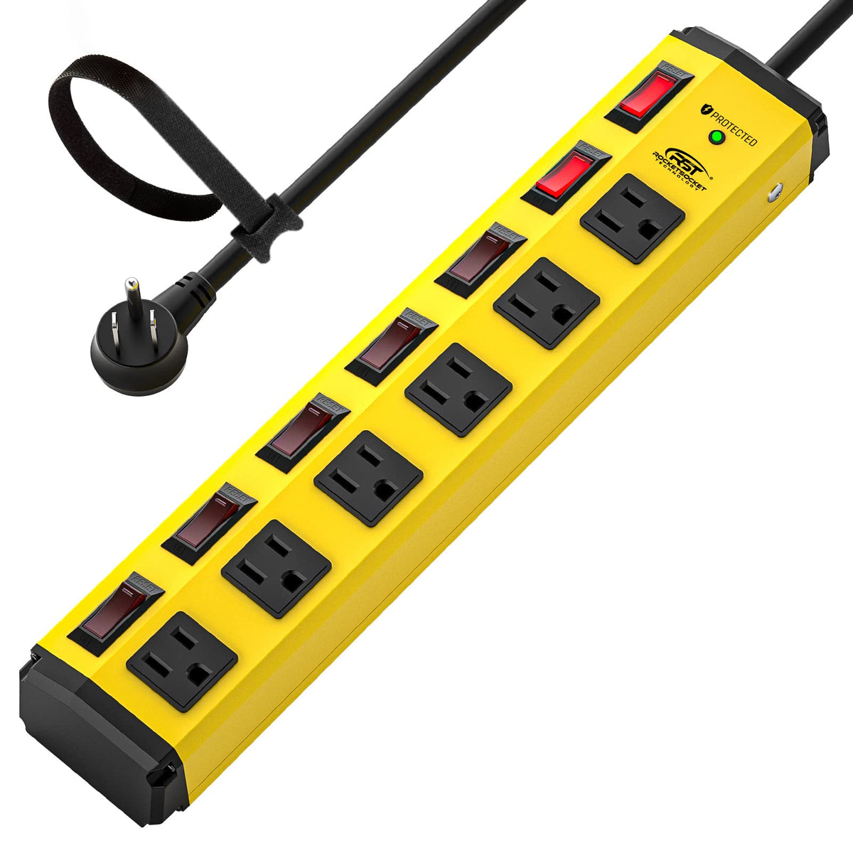 Crst 6-Outlet Heavy Duty Metal Power Strip With Individual Switches, 15Amp/1875W Surge Protector Power Strip(1200 Joules) For Home Garage Office Kitchen School, 6Ft 14Awg Cord (Yellow)