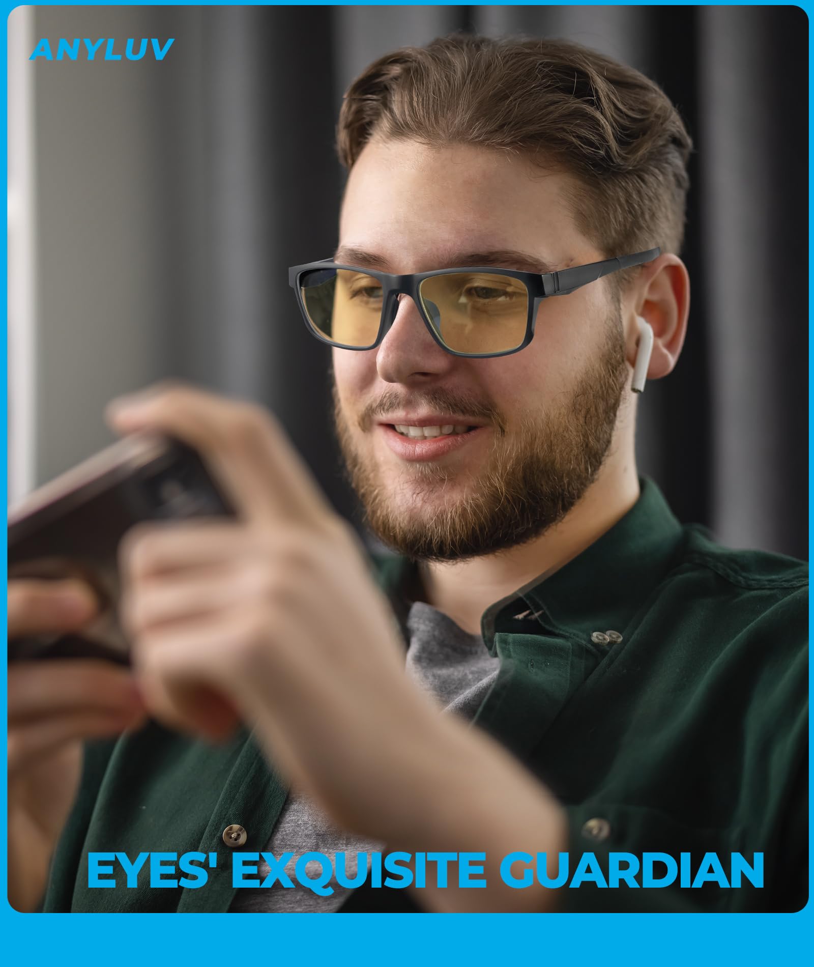 Anyluv Mens Blue Light Blocking Gaming Glasses Anti Eyestrain Lightweight Blocker Filter Eyeglasses For Men With Uv Protection