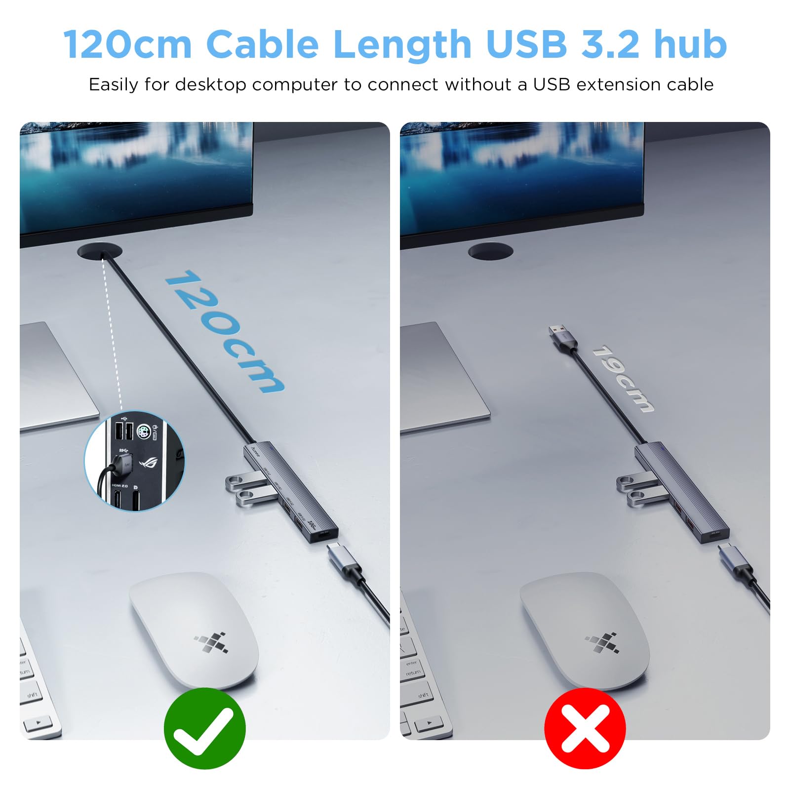 Aceele 10Gbps Usb 3.2 Hub With 4 Usb A 3.2 Ports, Usb 3.2 Gen 2 Splitter With 4Ft Extented Long Data Cable And Type-C Power Port