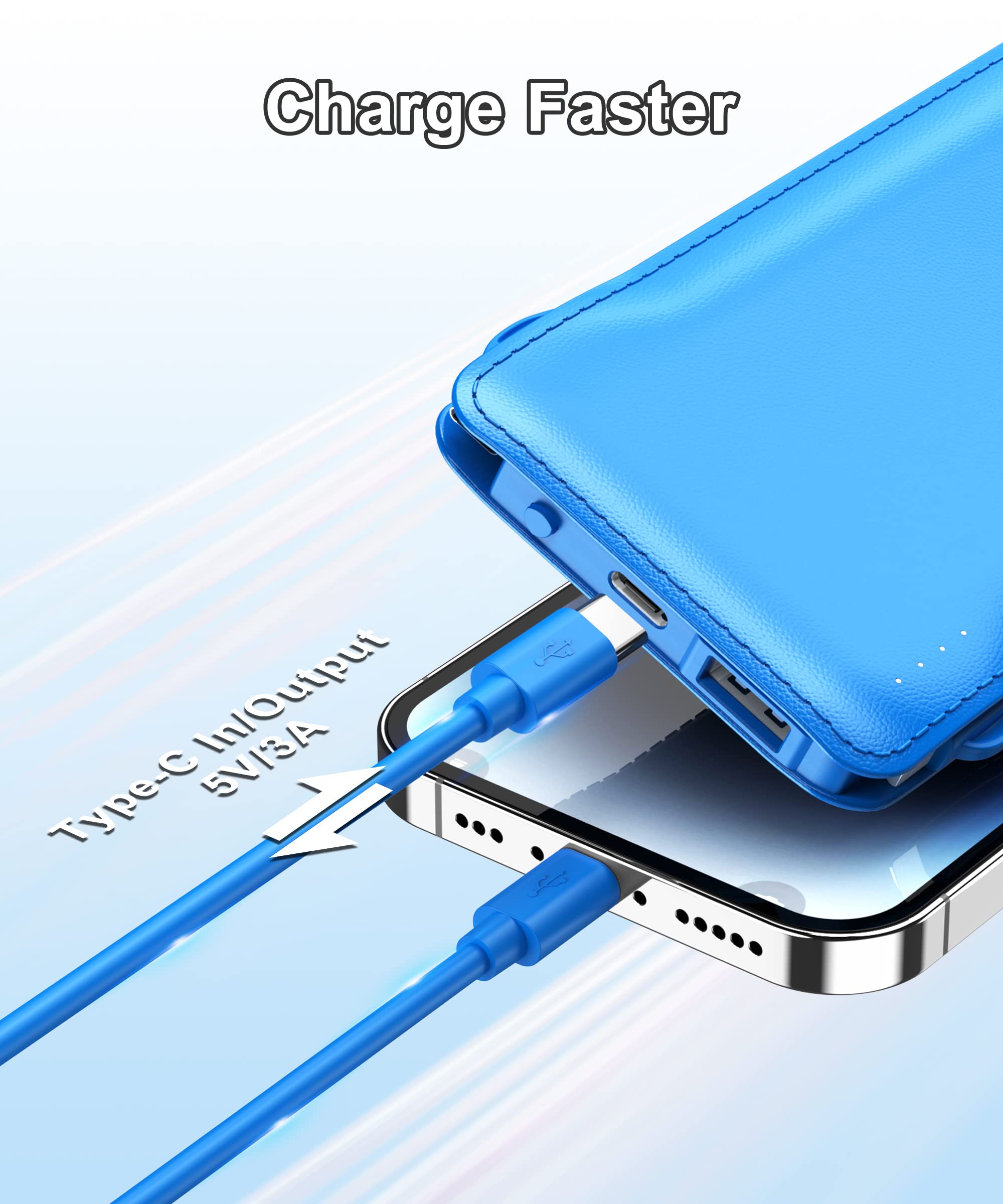 Tg90 10000Mah Power Bank Portable Charger With Built In Cables, Portable Phone Charger Battery Backup Compatible With Iphone16/1