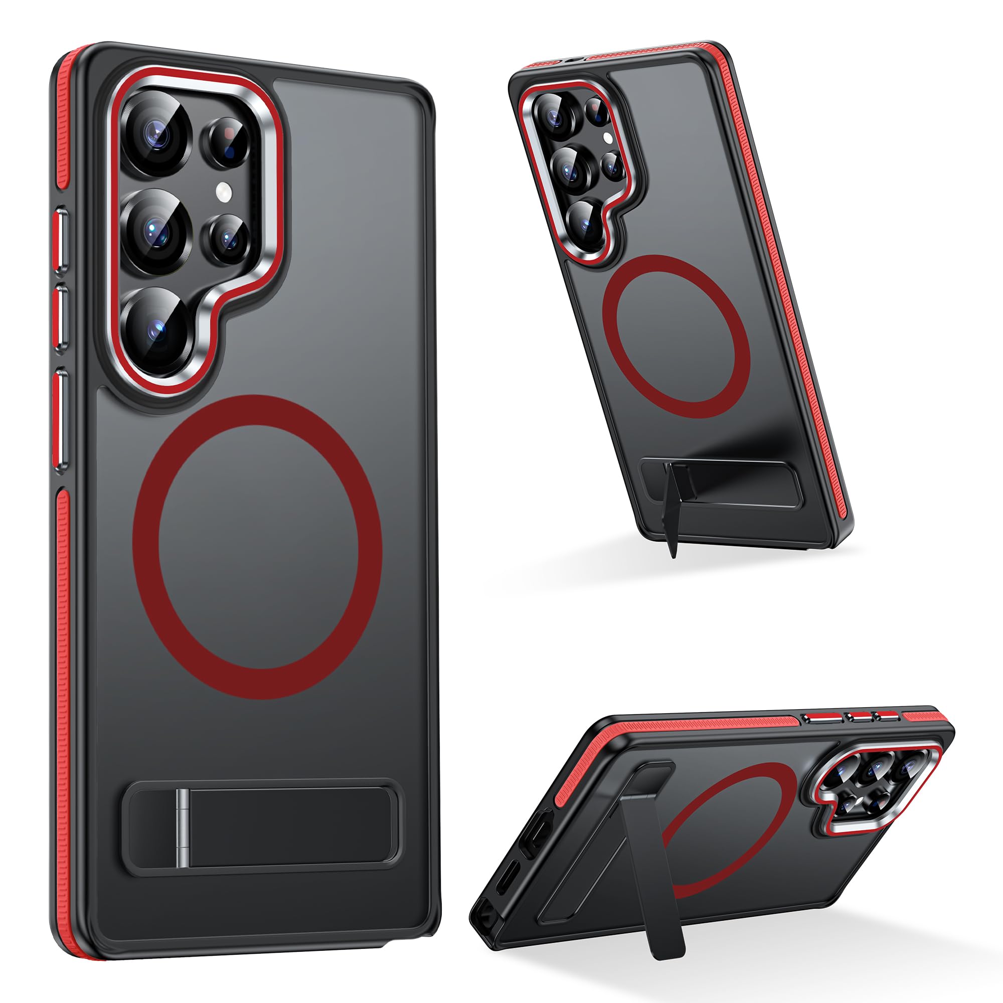 MAKAVO Magnetic for Samsung Galaxy S25 Ultra Case with Stand, Compatible with MagSafe, Slim Translucent Matte Non-Slip Military-