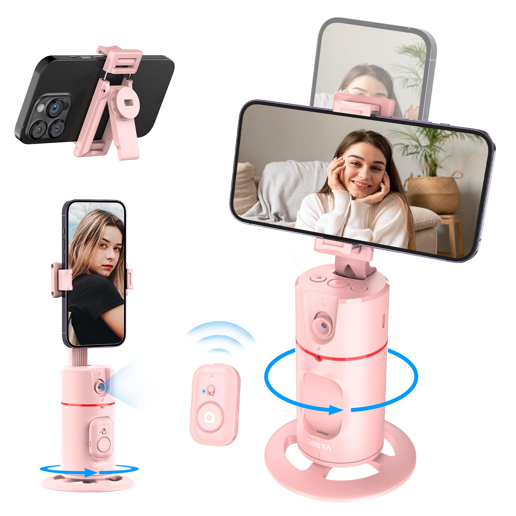 Auto Face Tracking Phone Holder, Gesture Control & Remote, Face Tracking Tripod 360 Rotation Body Phone Camera Mount Smart Shoot