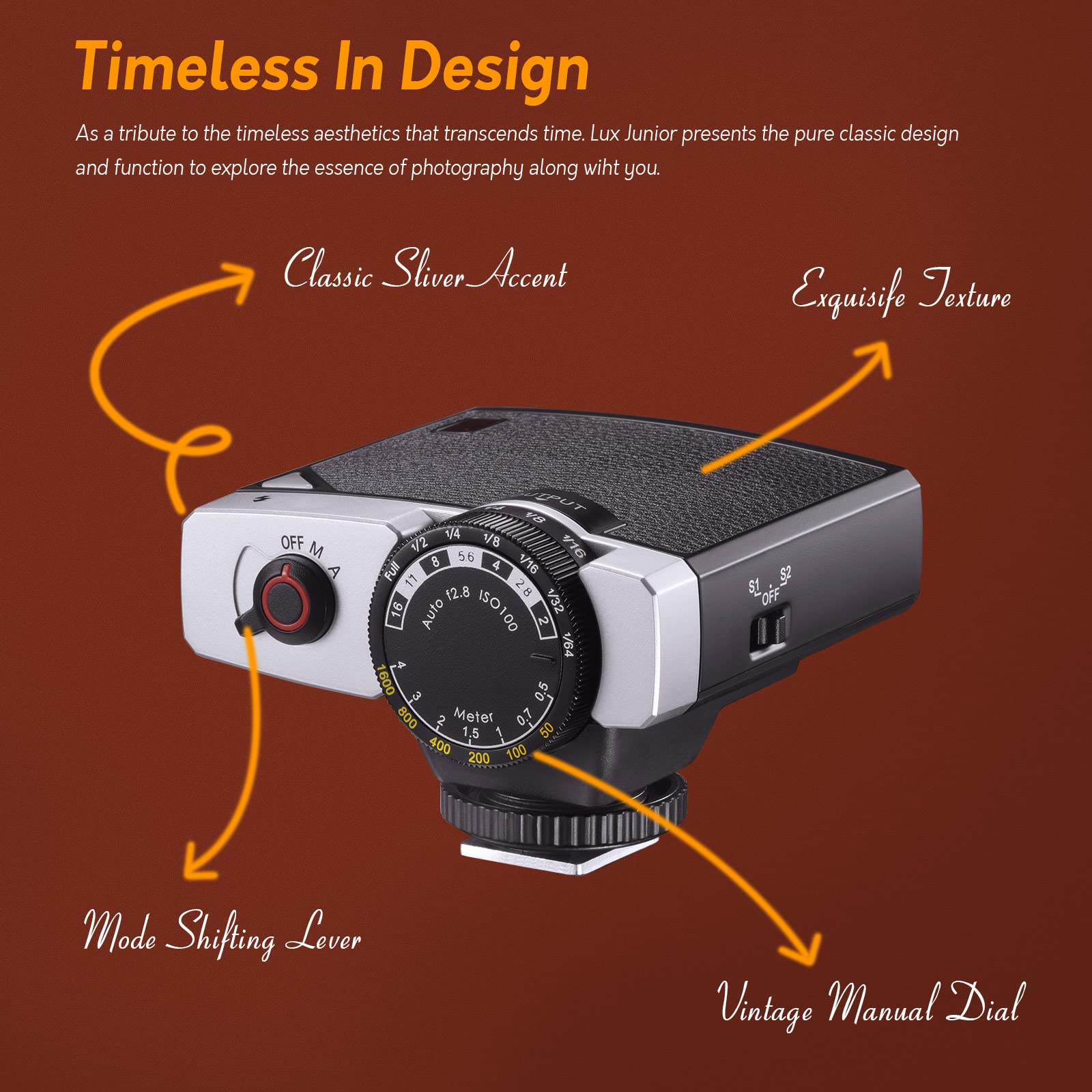 Godox Lux Junior Retro Camera Flash,Gn12 6000K200K Cct,Auto & Manual Modes 1/1-1/64 Flash Power,28Mm Focal Length,For Fujifilm,F