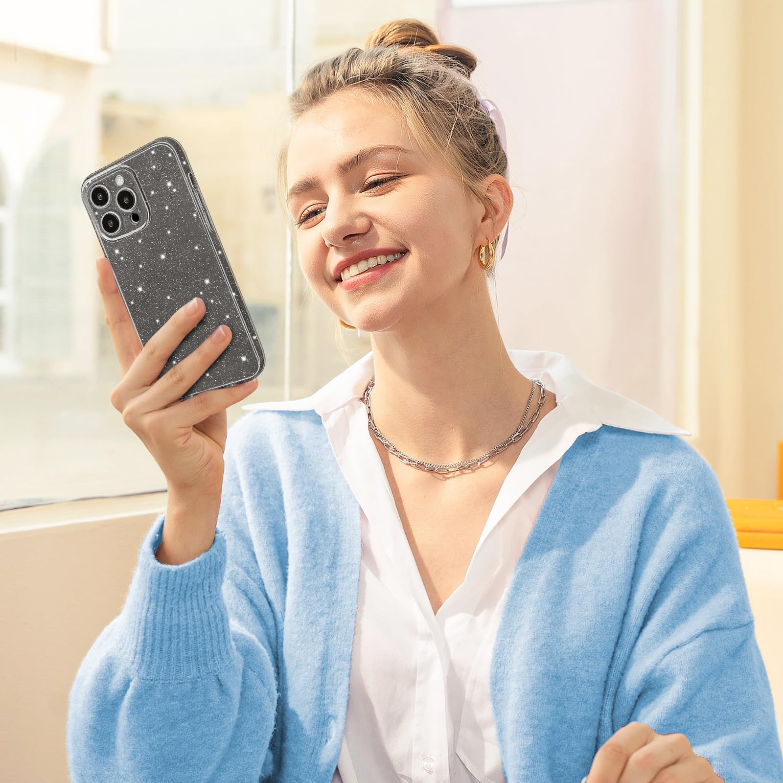 Hython Case For Iphone 13 Pro Case Glitter Cute Sparkly Shiny Bling Sparkle Phone Cases 6.1, Thin Slim Fit Soft Tpu Bumper Shock